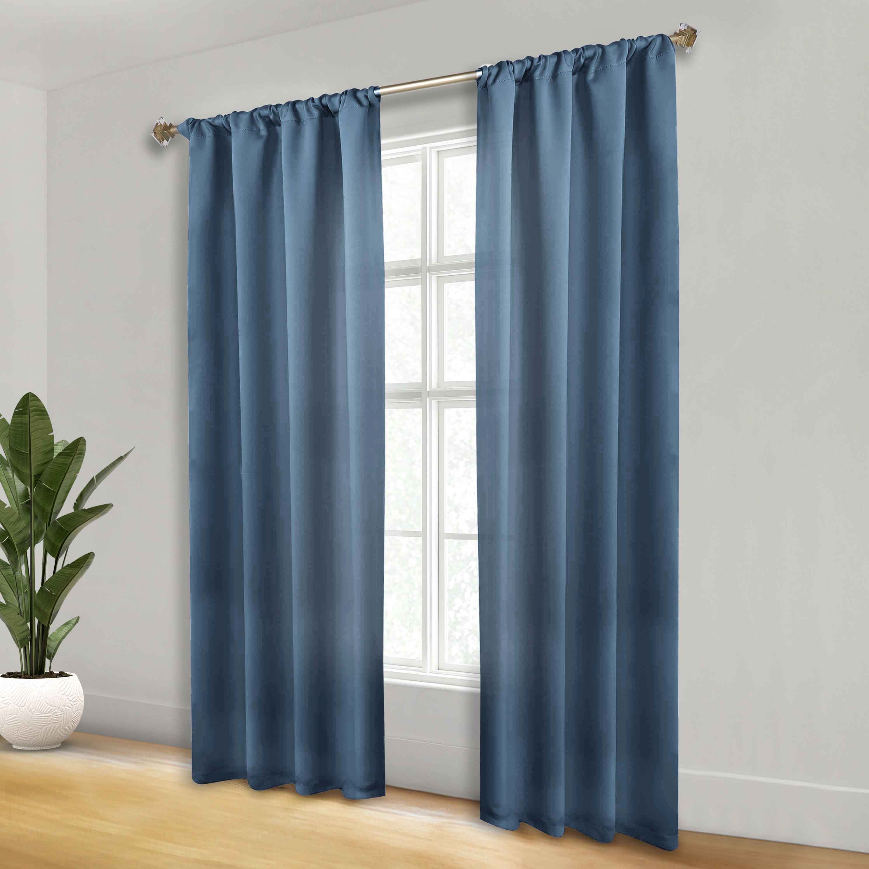 Solid Machine Washable Room Darkening Blackout Curtains, Set of 2 - Blue Nile Mills