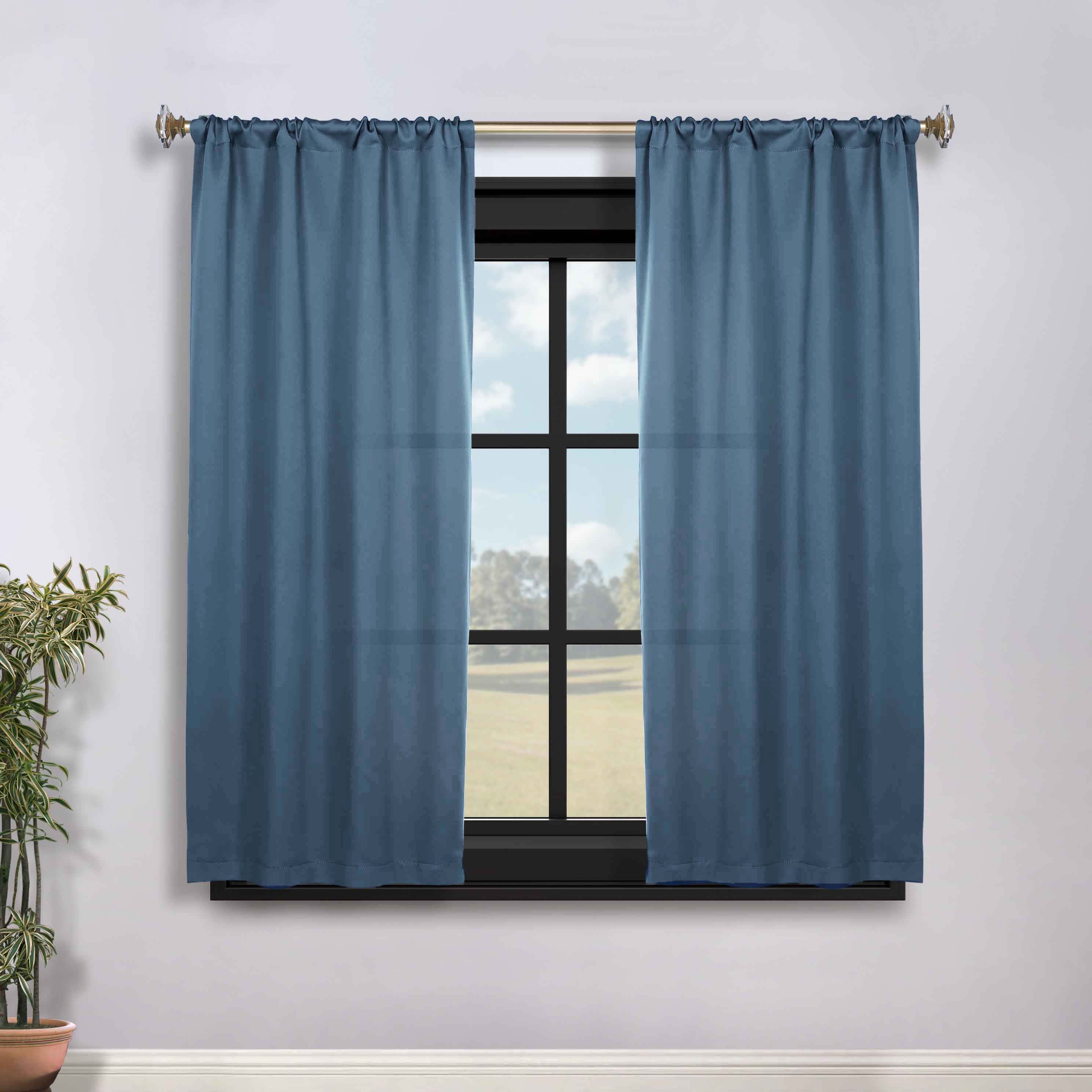 Solid Machine Washable Room Darkening Blackout Curtains, Set of 2 - Blue Nile Mills