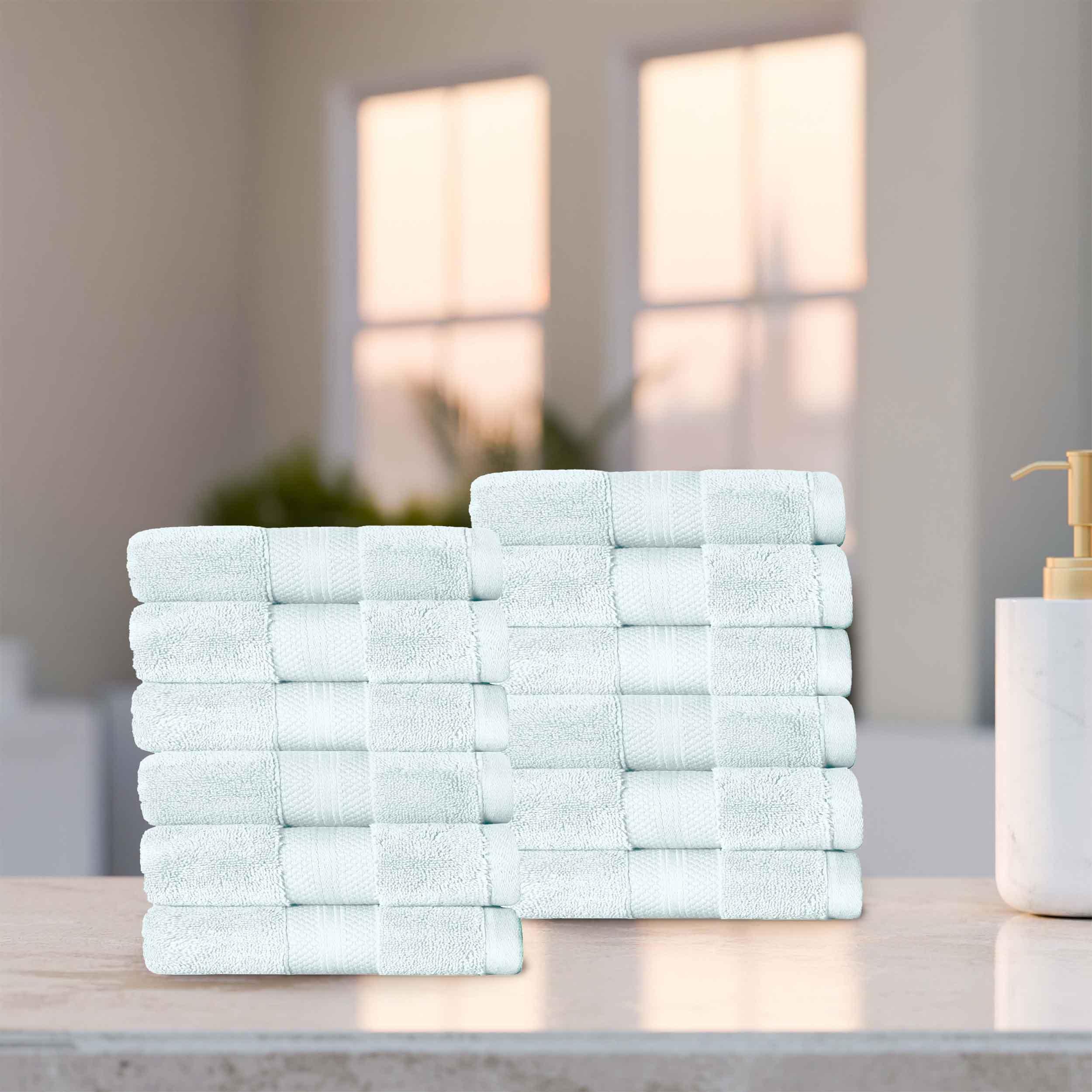 Turkish Cotton Absorbent Ultra-Plush Solid 12-Piece Face Towel Set - Blue Nile Mills