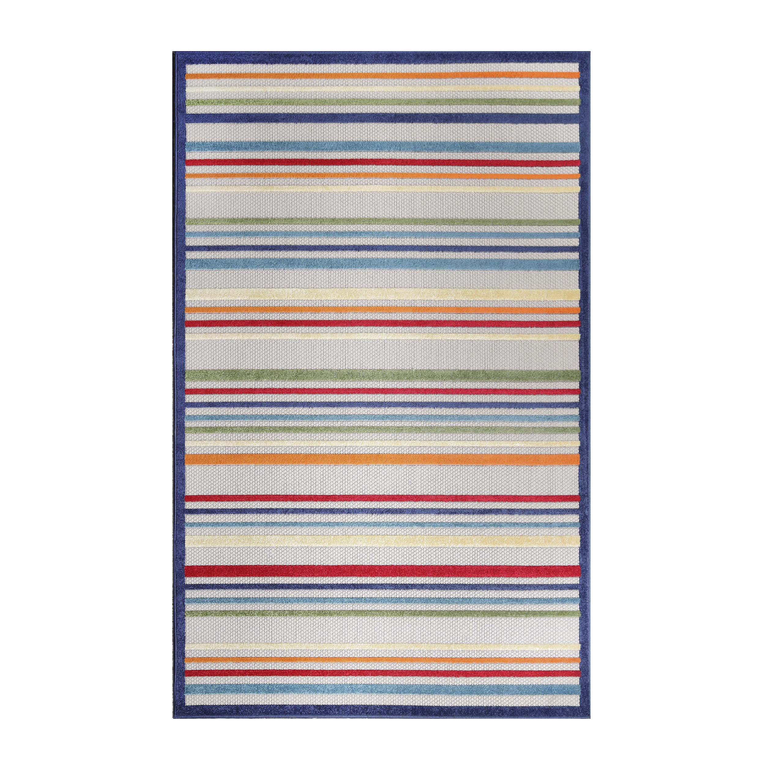 Eastyn Casual Stripe Geometric Indoor/Outdoor Area Rug - Blue Nile Mills