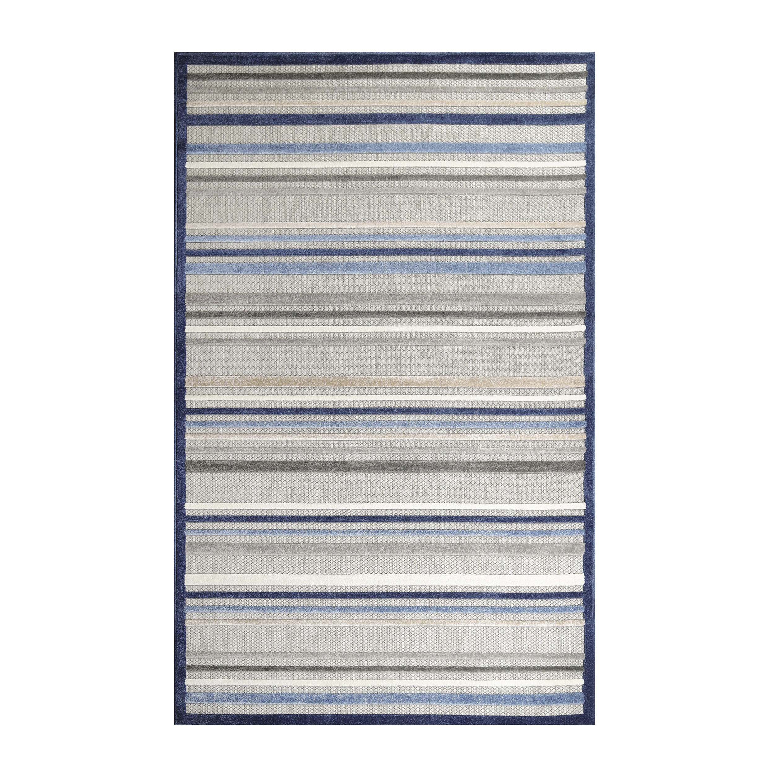 Eastyn Casual Stripe Geometric Indoor/Outdoor Area Rug - Blue Nile Mills
