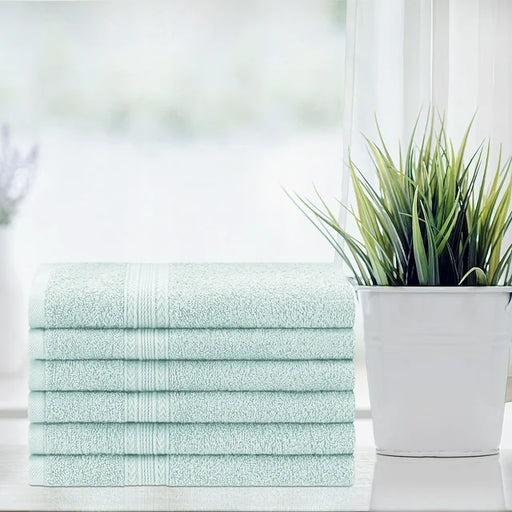 Eco Friendly Cotton 6 Piece Solid Hand Towel Set - Aqua Marine
