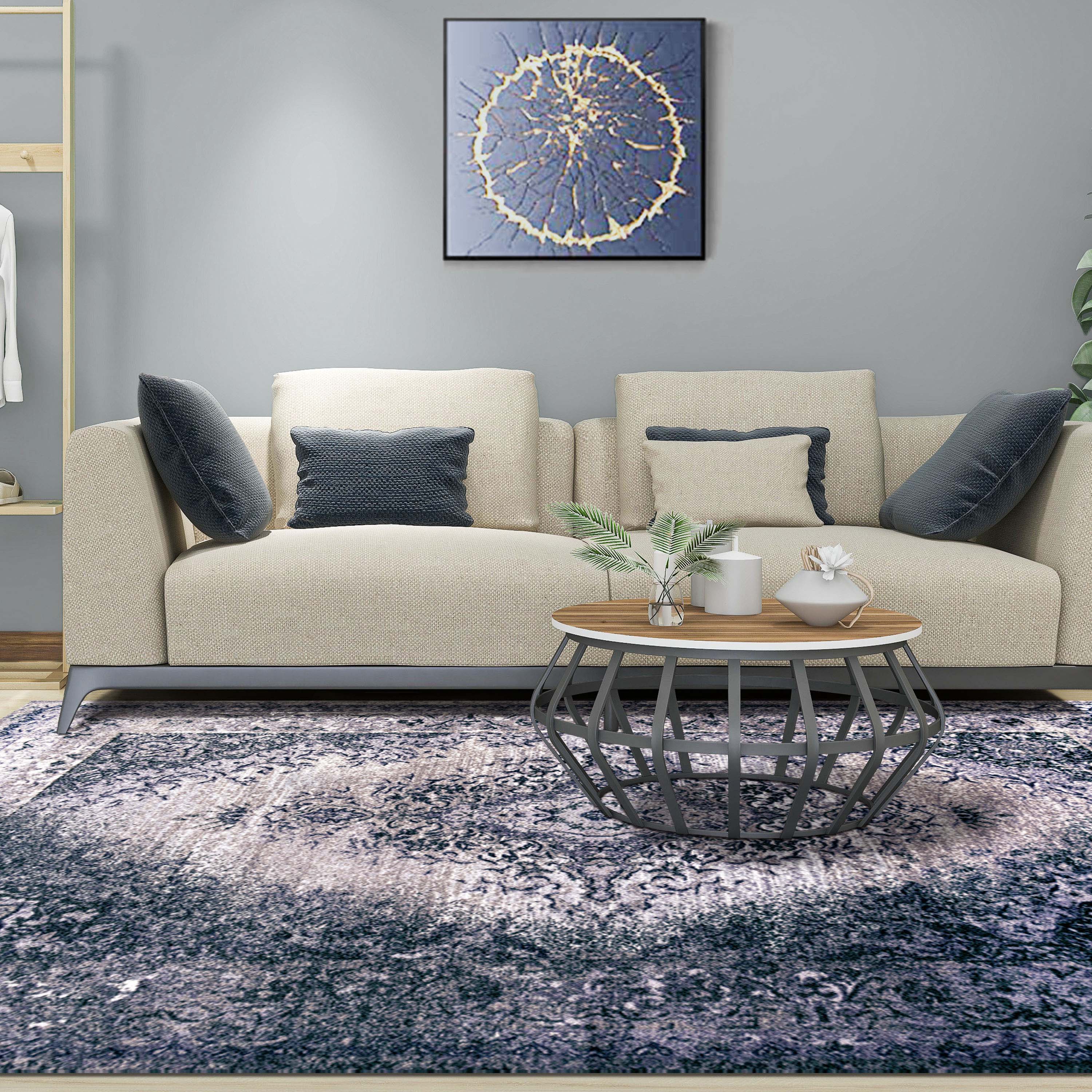 Eldwin Medallion Non-Slip Indoor Washable Area Rug - Blue Nile Mills