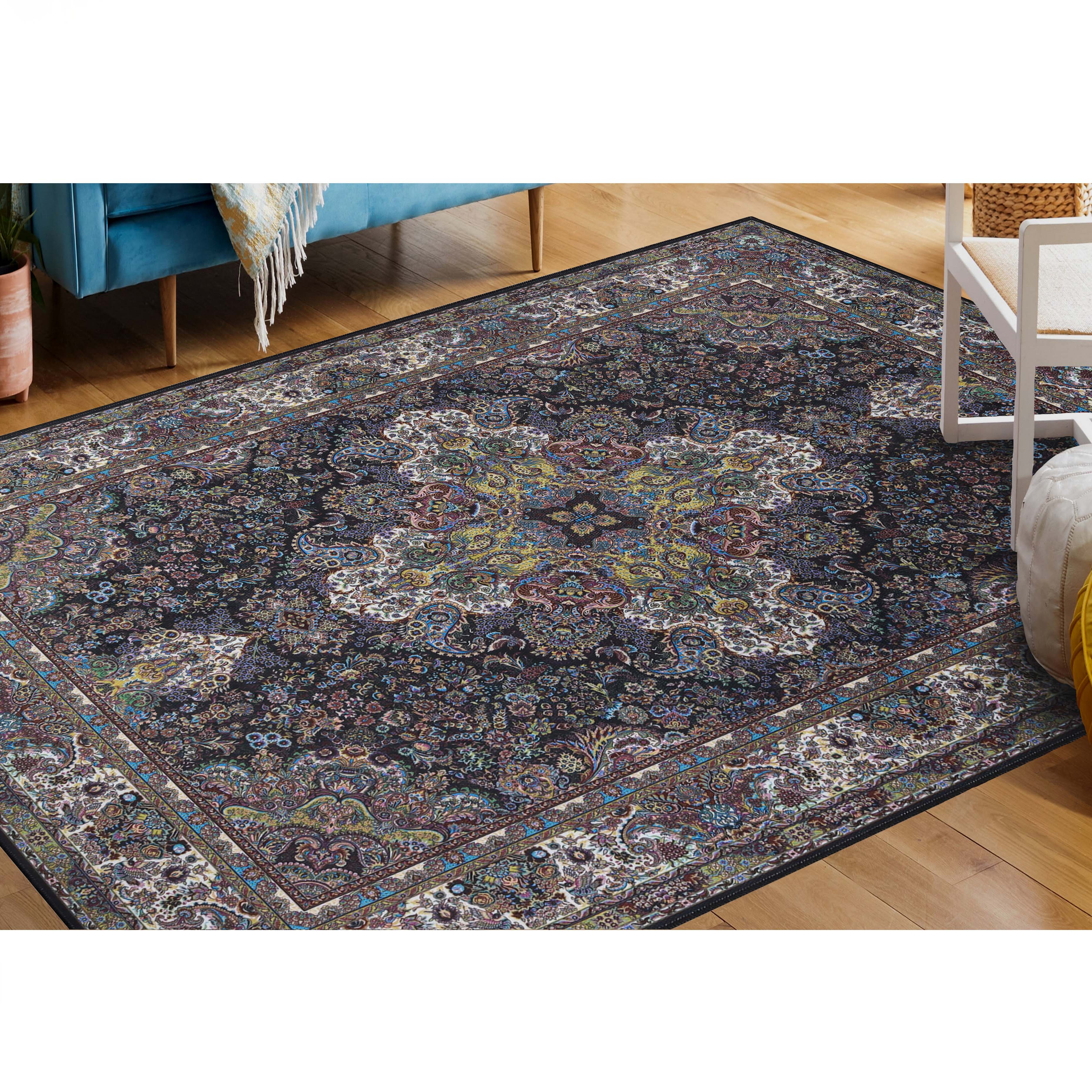 Flamingo Medallion Machine Washable Indoor Area Rug or Runner - Blue Nile Mills