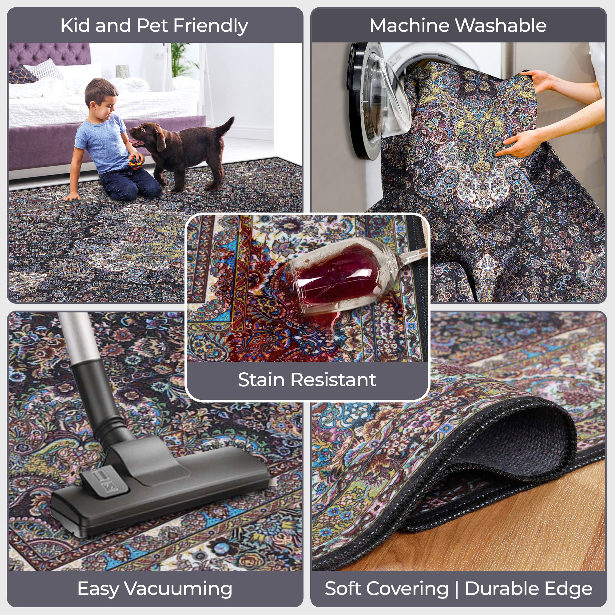 Flamingo Medallion Machine Washable Indoor Area Rug or Runner - Blue Nile Mills