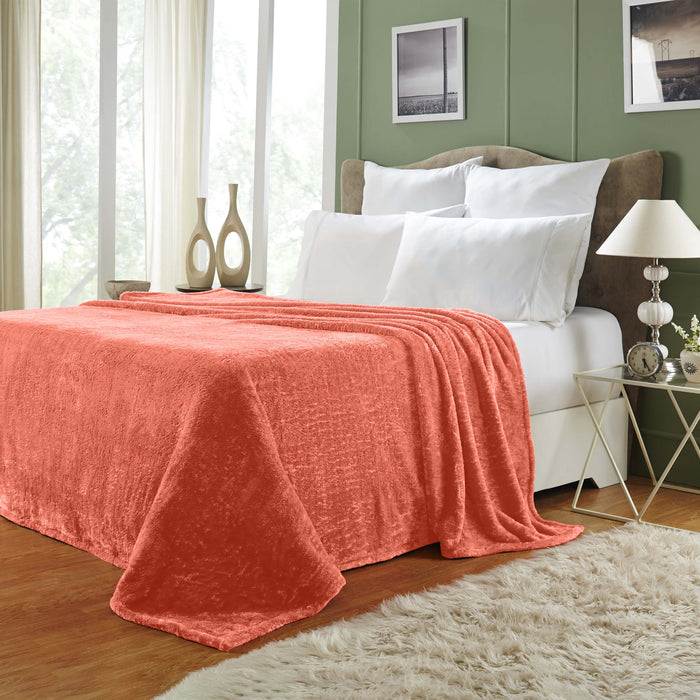 Fleece Plush Medium Weight Fluffy Soft Decorative Solid Blanket - Coral