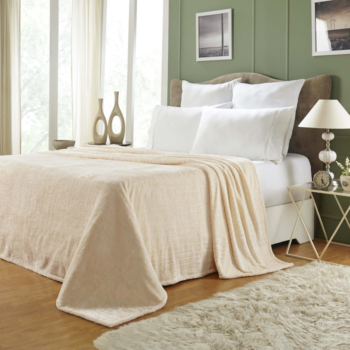 Fleece Plush Medium Weight Fluffy Soft Decorative Solid Blanket - Ivory