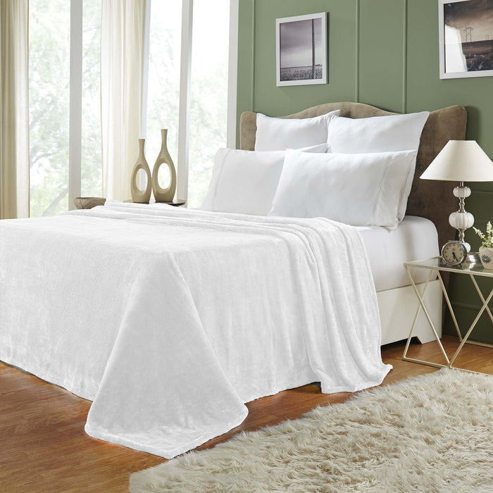 Fleece Plush Medium Weight Fluffy Soft Decorative Solid Blanket - White
