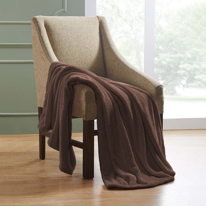 Fleece Plush Medium Weight Fluffy Soft Decorative Solid Blanket - Chocolate