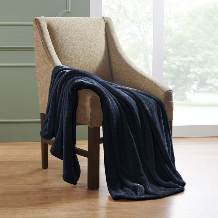 Fleece Plush Medium Weight Fluffy Soft Decorative Solid Blanket - NavyBlue
