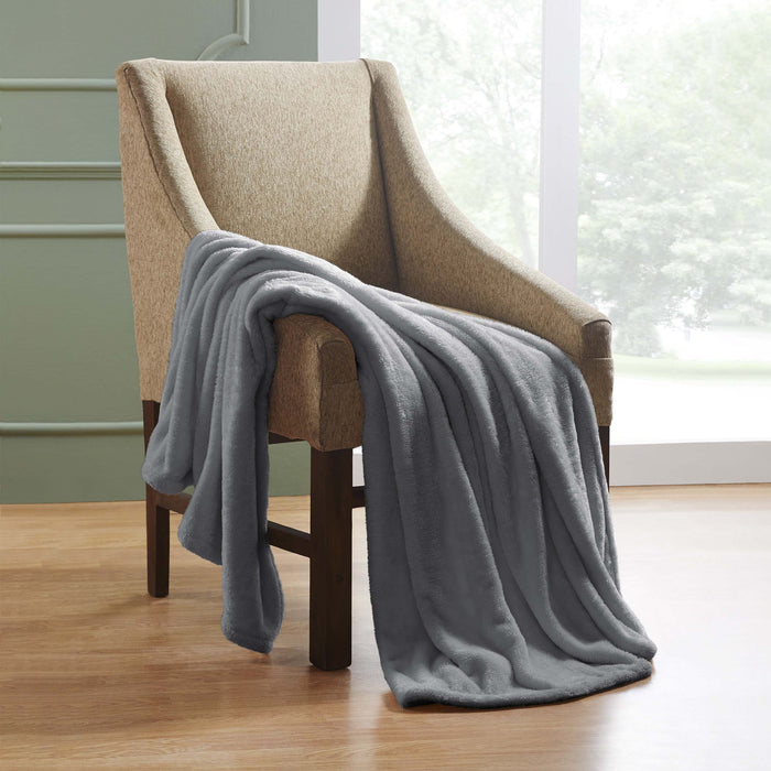 Fleece Plush Medium Weight Fluffy Soft Decorative Solid Blanket - Silver
