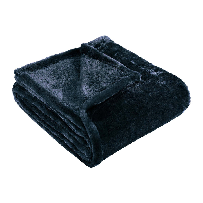 Fleece Plush Medium Weight Fluffy Soft Decorative Solid Blanket - NavyBlue