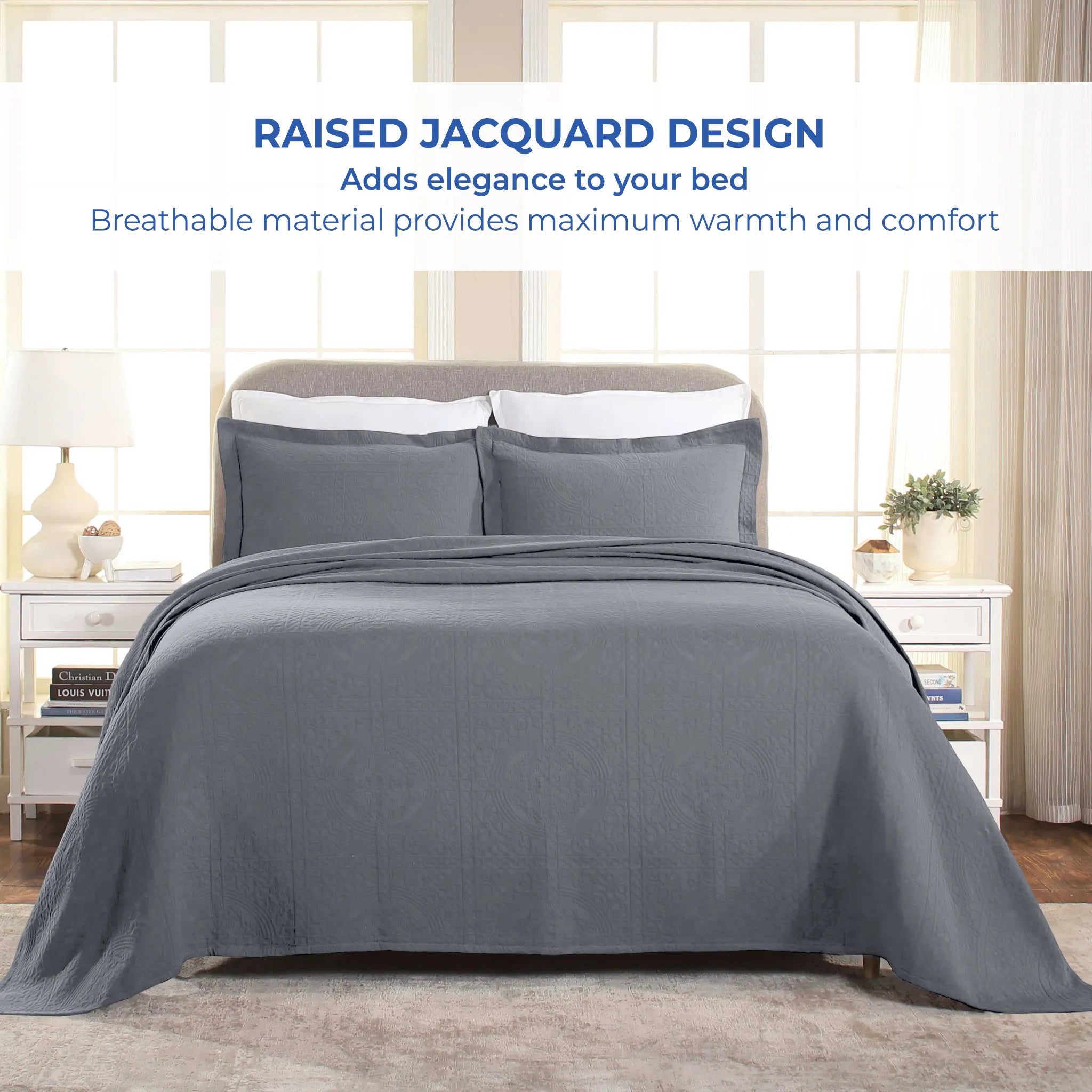 100% Cotton Jacquard Matelassé Fleur De Lis Bedspread Set - Blue Nile Mills