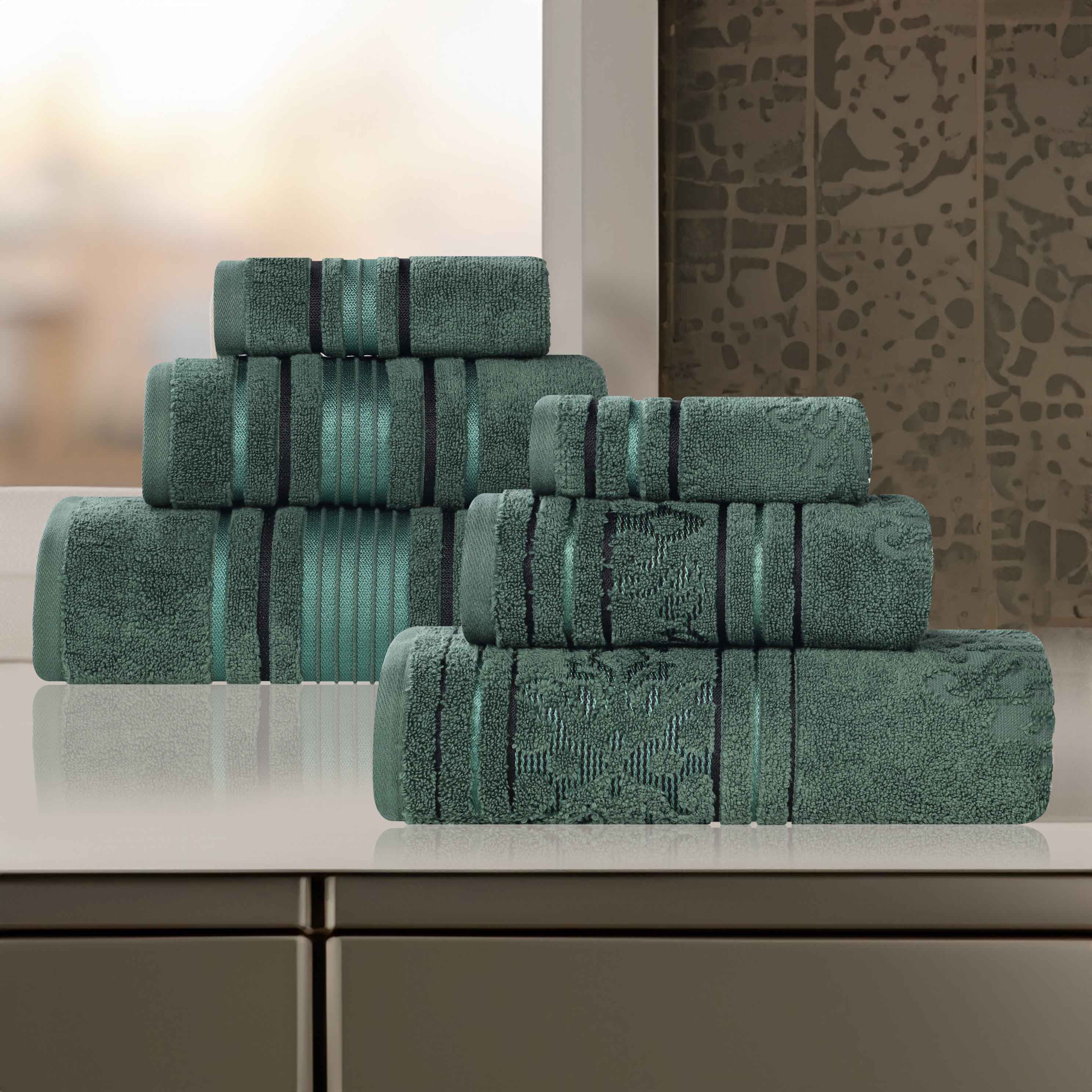 Sadie Zero Twist Cotton Solid and Jacquard Floral 6 Piece Towel Set - Blue Nile Mills
