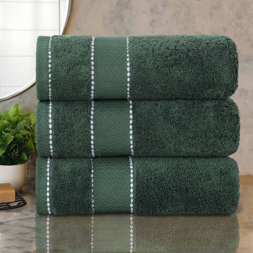 Niles Egypt Produced Giza Cotton Dobby Ultra-Plush Bath Towel Set of 3 - Forrest Green