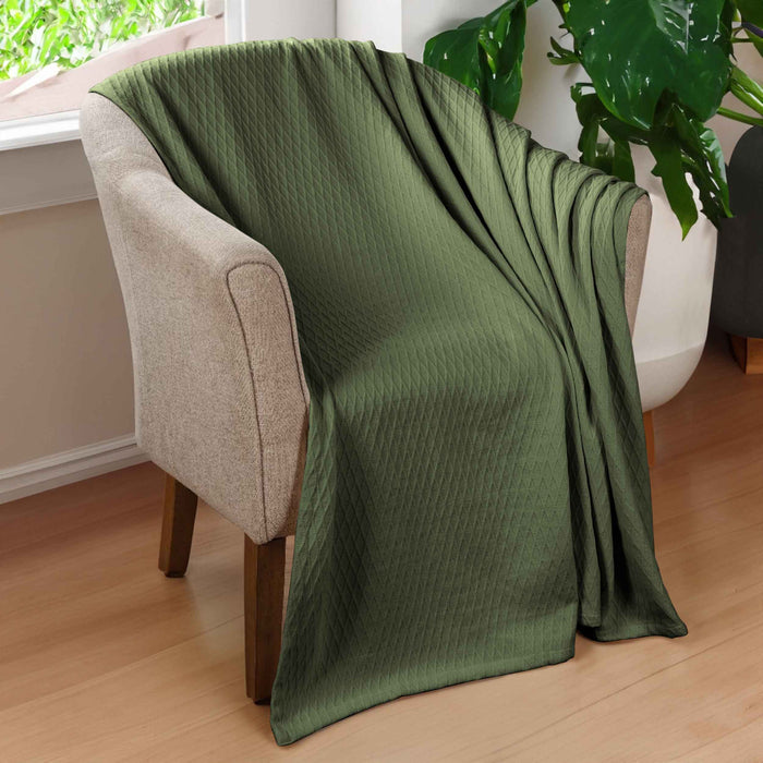 Cotton All Season Diamond Bed Blanket & Sofa Throw - Forest Green