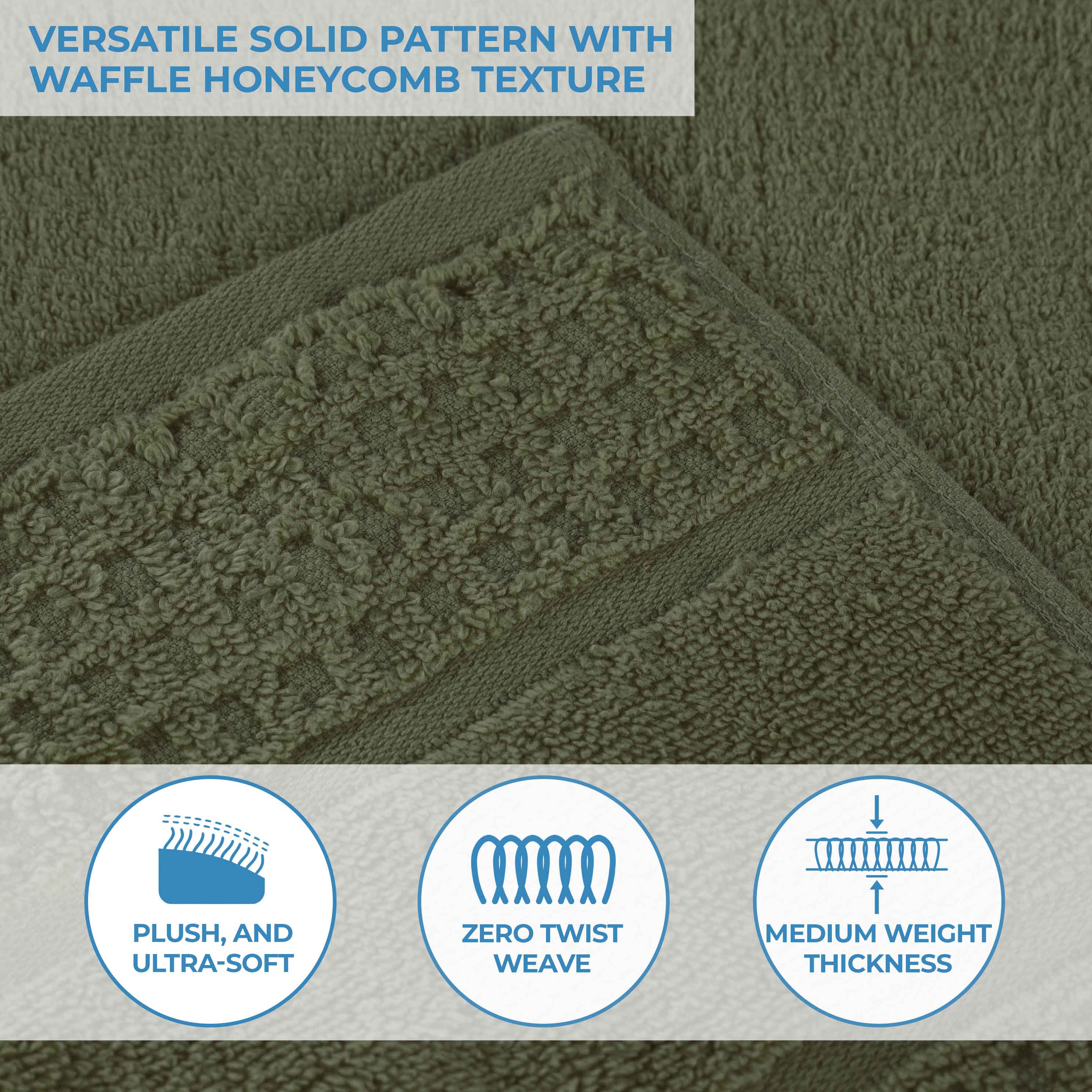 Zero Twist Cotton Waffle Honeycomb Soft Absorbent 8-Piece Towel Set - Blue Nile Mills