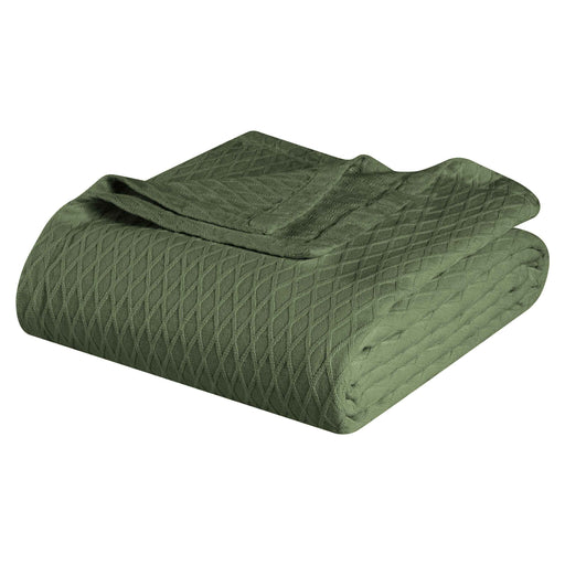 Cotton All Season Diamond Bed Blanket & Sofa Throw - Forest Green