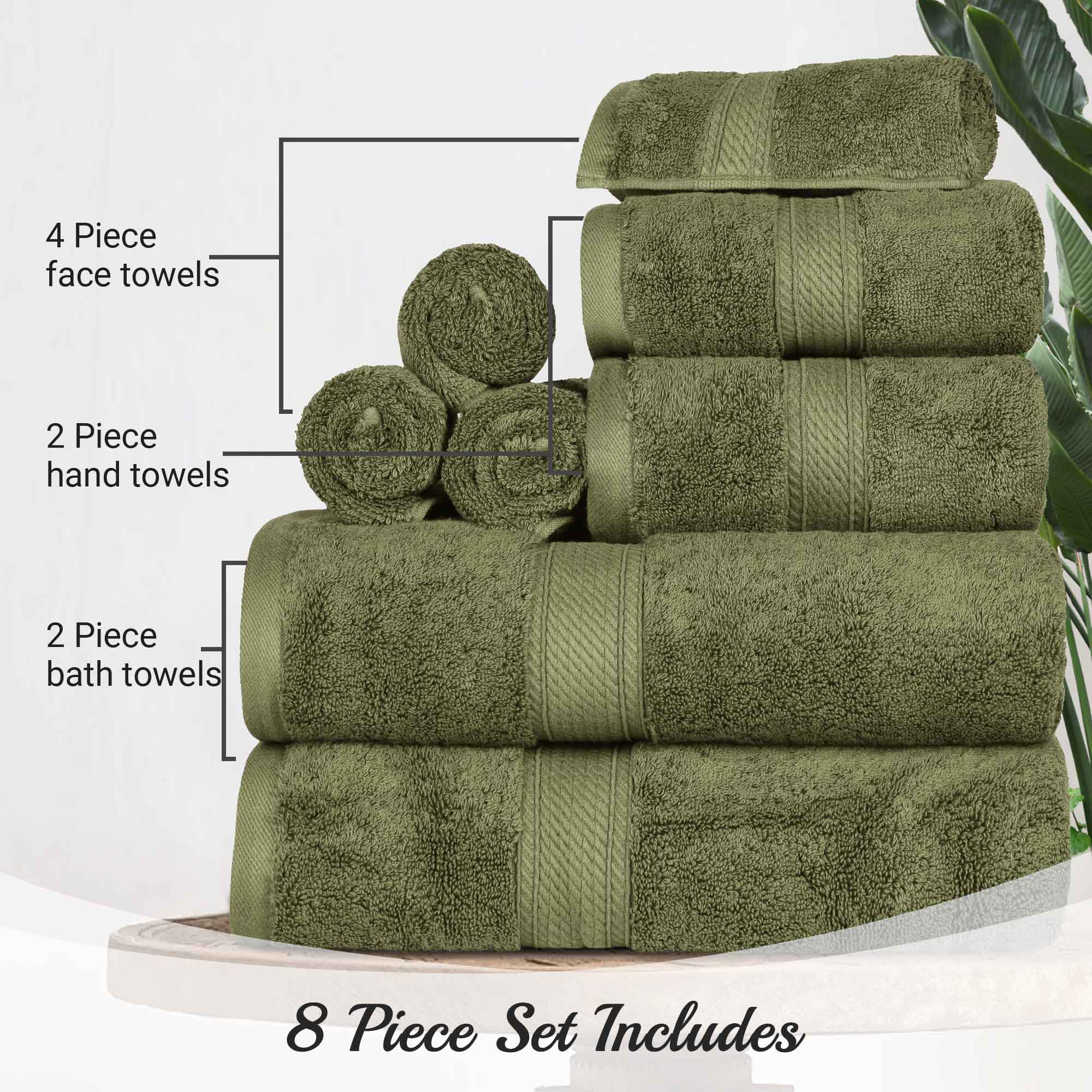 Egyptian Cotton Pile Plush Heavyweight Luxury Soft 8-Piece Towel Set - Blue Nile Mills