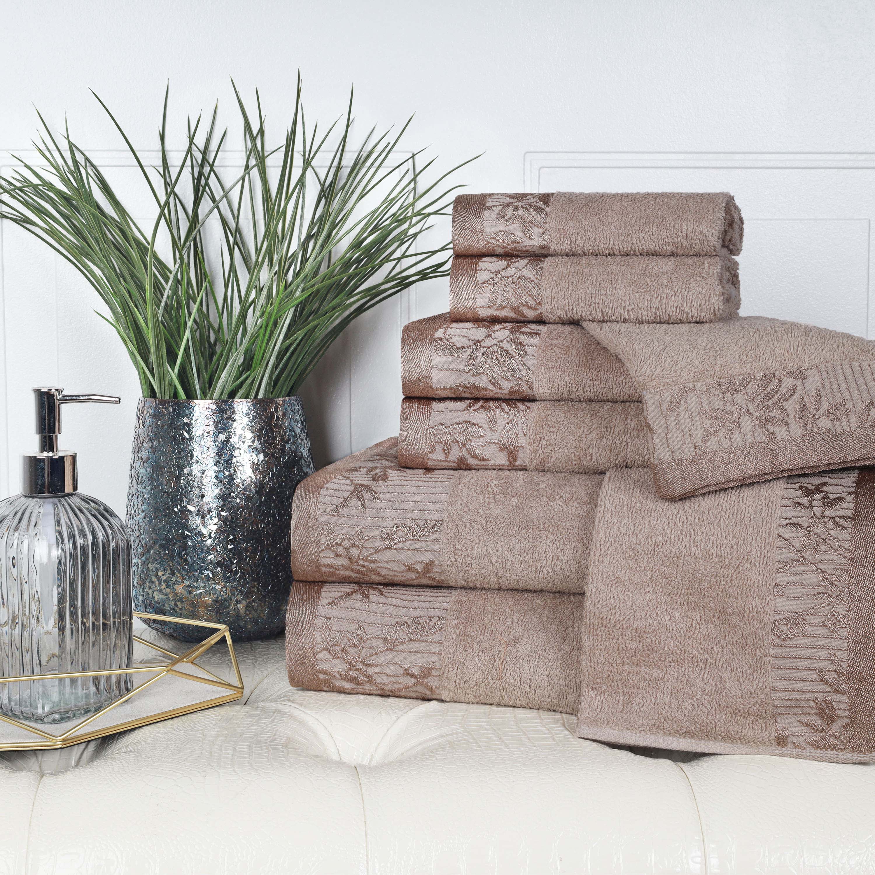 Wisteria Cotton Floral Embroidered Jacquard Border 8-Piece Towel Set - Blue Nile Mills