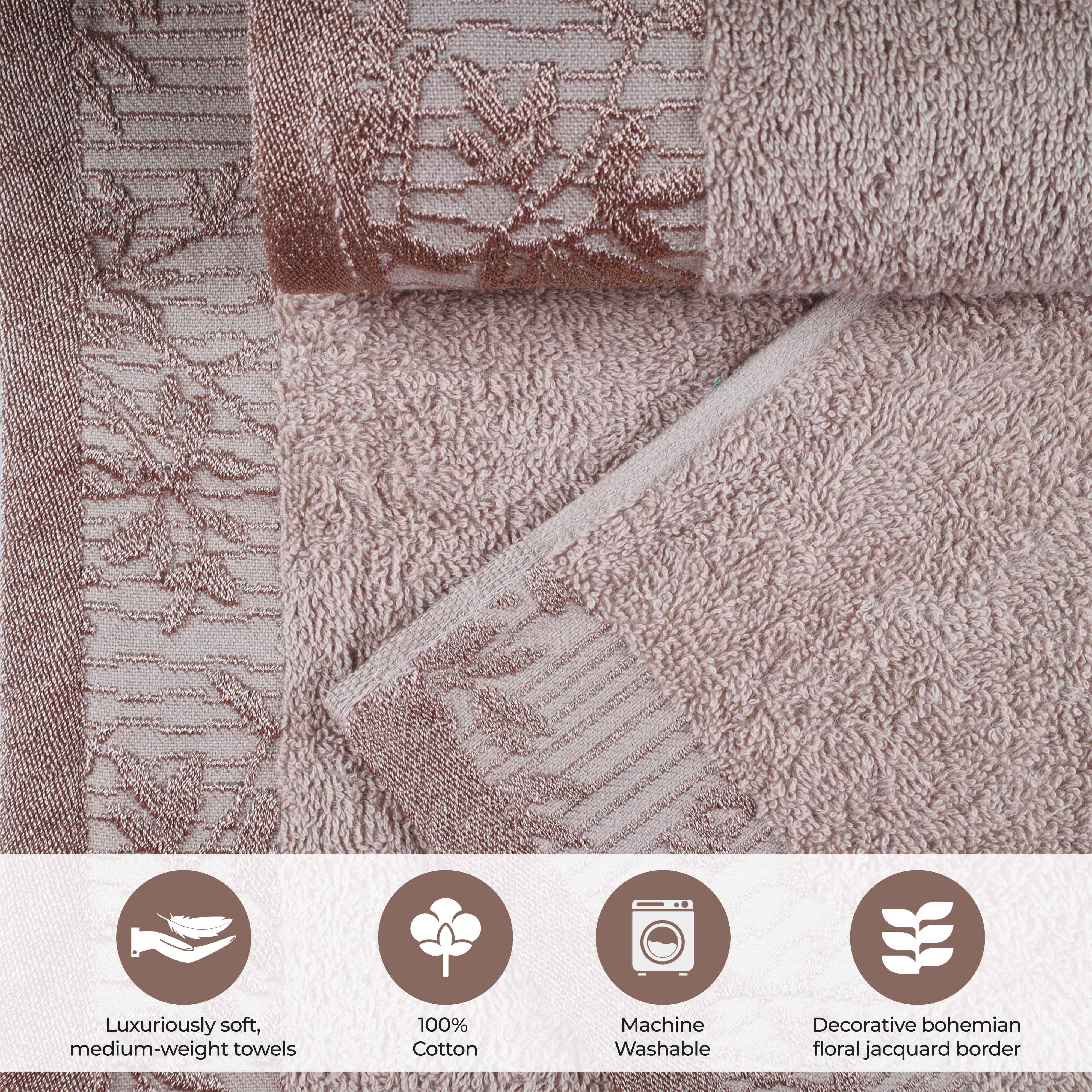 Wisteria Cotton Floral Embroidered Jacquard Border 3-Piece Towel Set - Blue Nile Mills