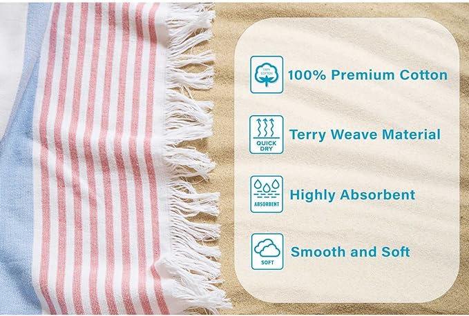 Meera Stripe Fouta 2 Piece Beach Towel Set with Tassels - Blue Nile Mills
