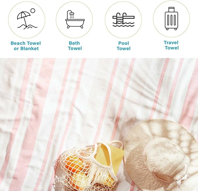 Meera Stripe Fouta 2 Piece Beach Towel Set with Tassels - Blue Nile Mills