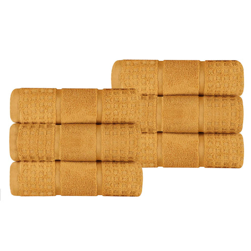 Zero Twist Cotton Waffle Honeycomb Soft Absorbent Hand Towel Set of 6 - Gold