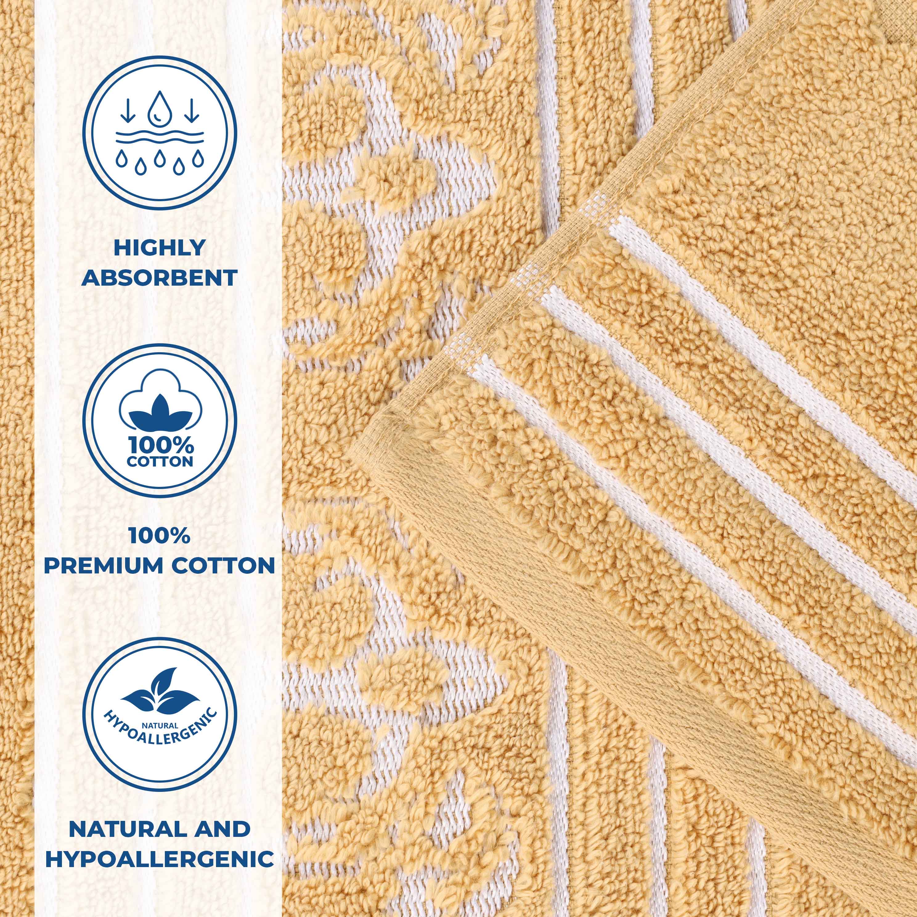 Sadie Zero Twist Cotton Solid and Jacquard Floral Hand Towel Set of 6 - Blue Nile Mills