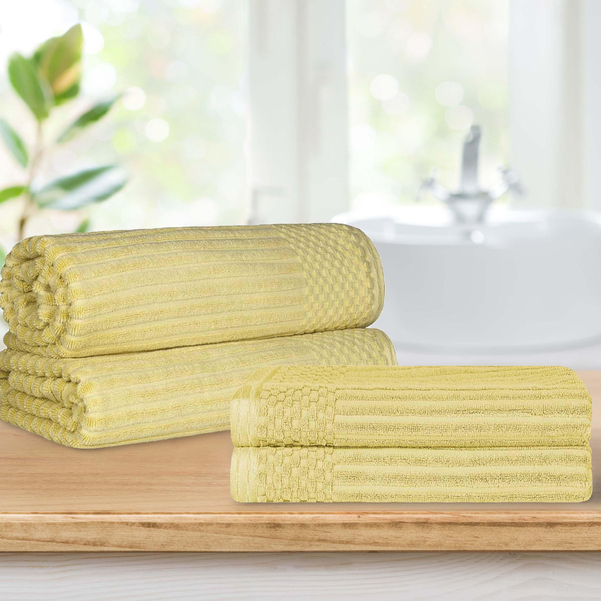 Soho Ribbed Textured Cotton Absorbent Bath Sheet & Bath Towel Set - Blue Nile Mills