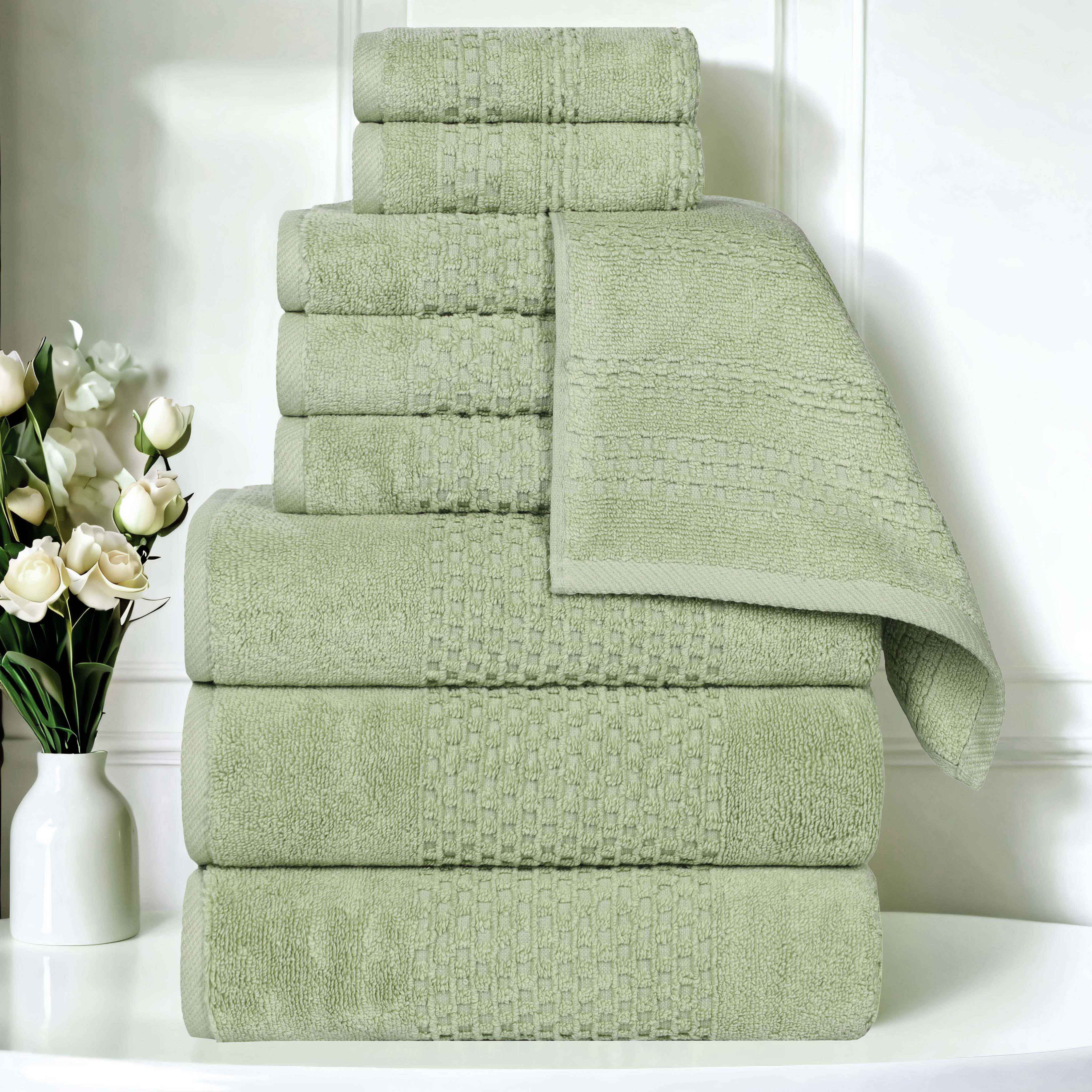 Playa Zero Twist Cotton Solid Waffle Textured 9 Piece Towel Set - Blue Nile Mills