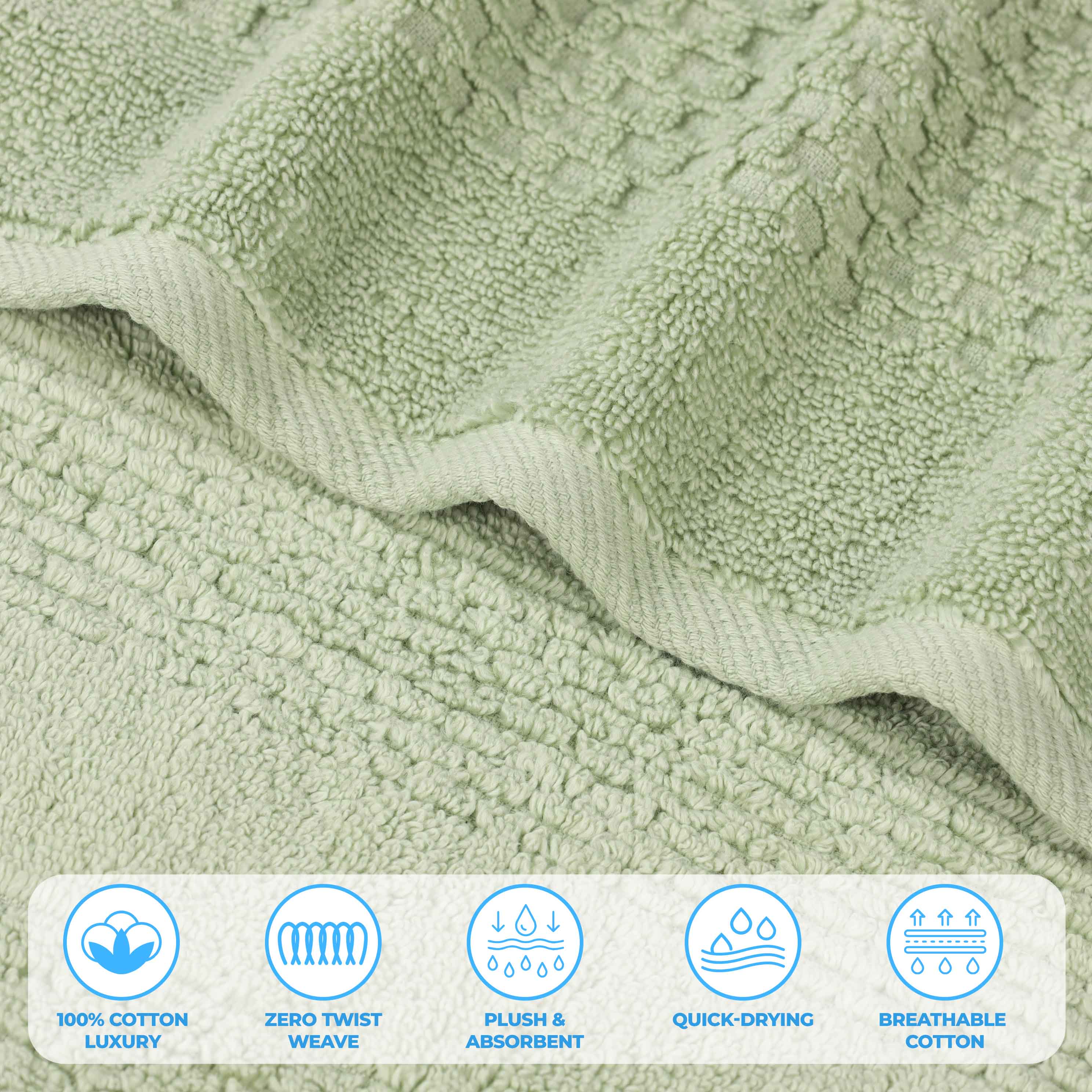 Playa Zero Twist Cotton Solid Waffle Textured Face Towels, Set of 12 - Blue Nile Mills