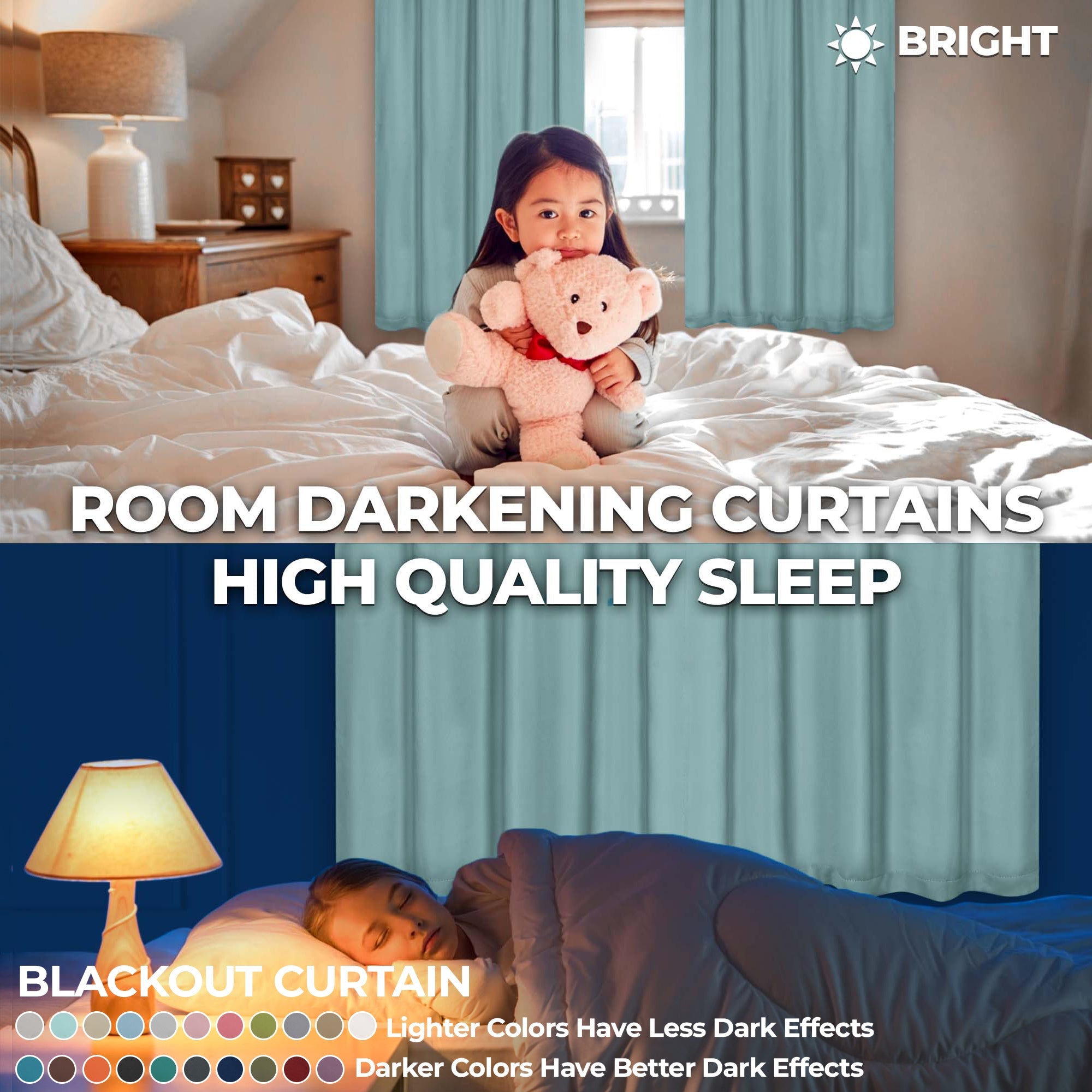 Solid Machine Washable Room Darkening Blackout Curtains, Set of 2 - Blue Nile Mills