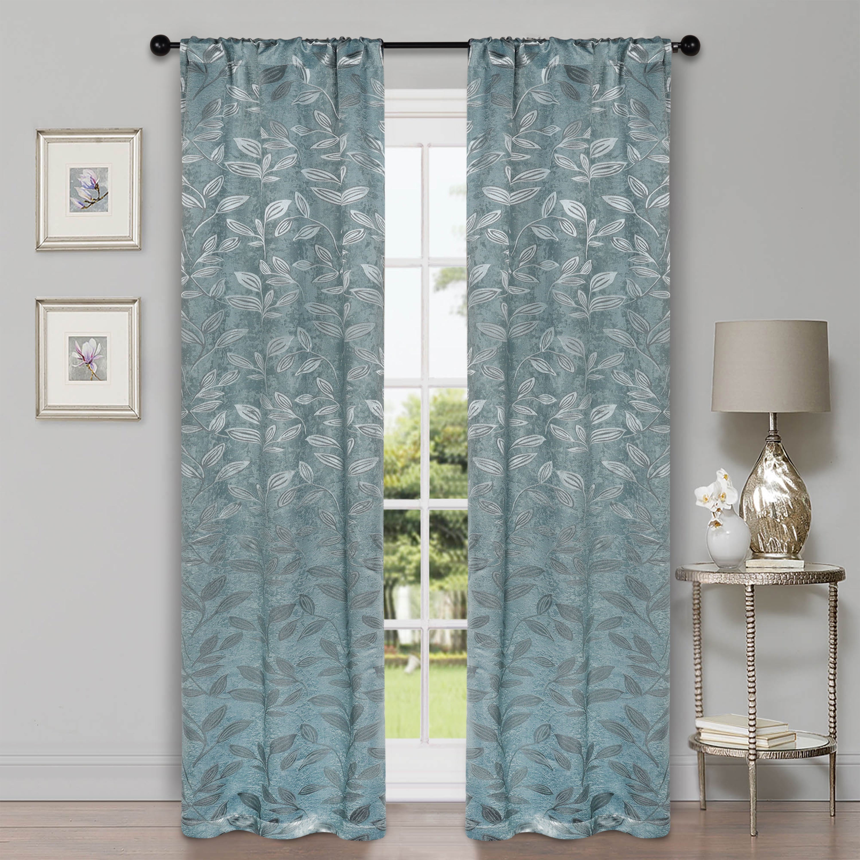 Leaves Rod Pocket Room Darkening Blackout Curtains, Set of 2 - Blue Nile Mills