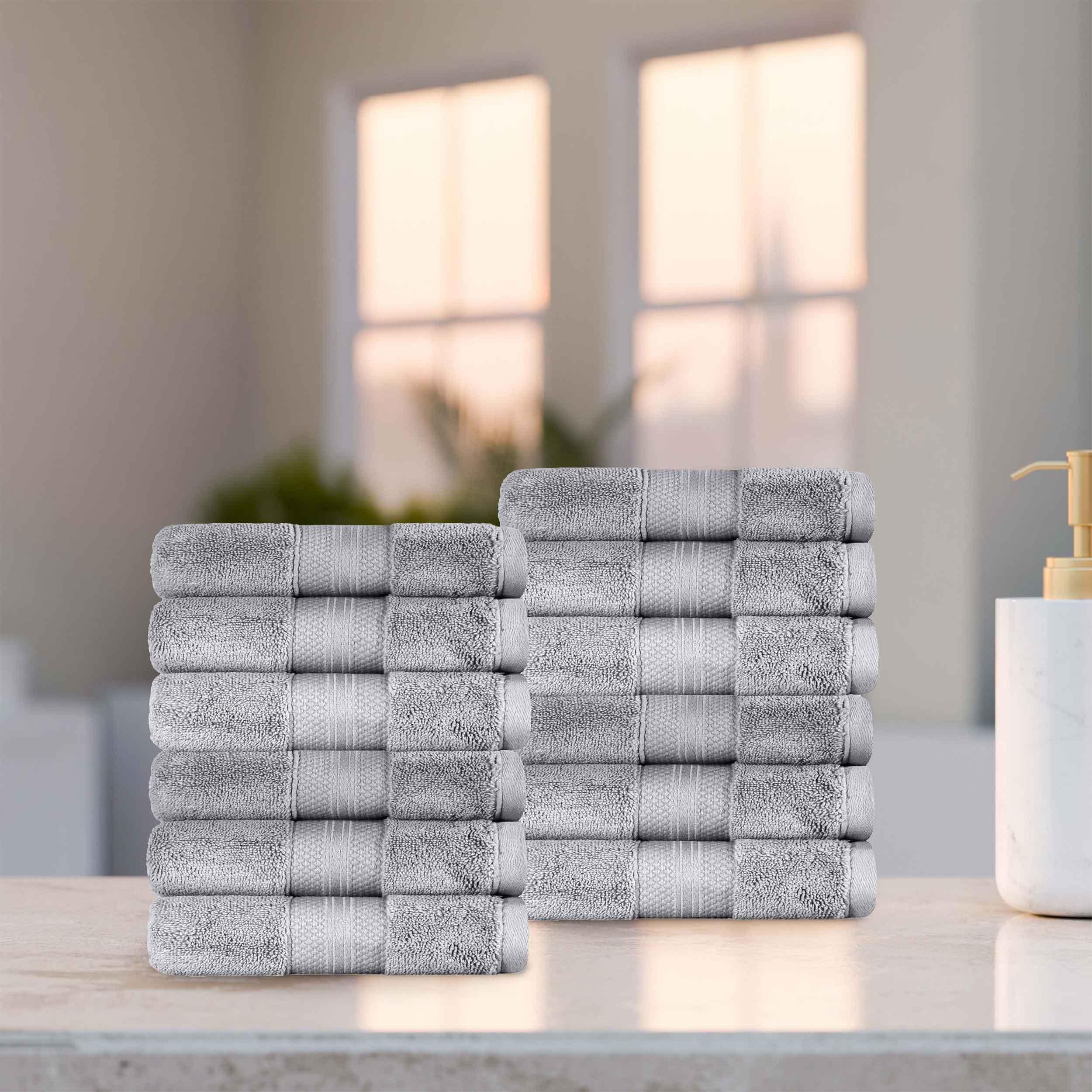 Turkish Cotton Absorbent Ultra-Plush Solid 12-Piece Face Towel Set - Blue Nile Mills