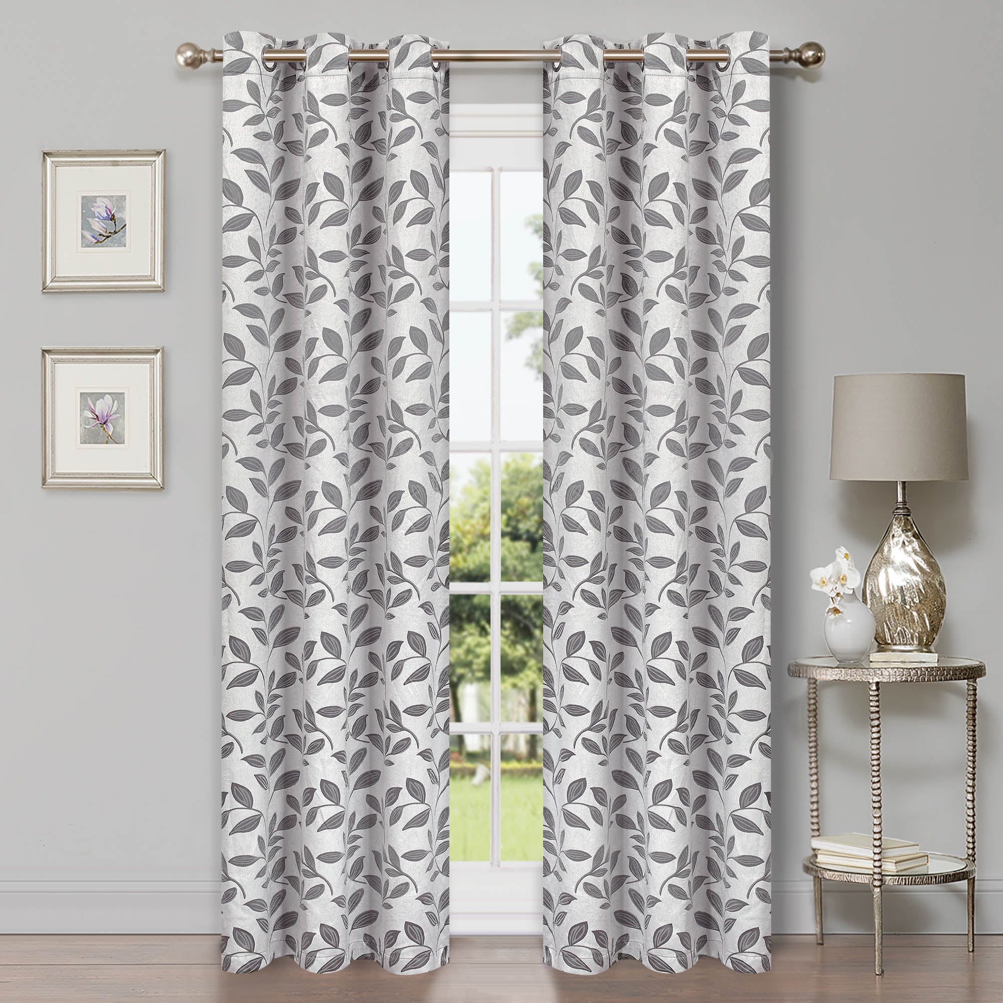 Leaves Machine Washable Room Darkening Blackout Curtains, Set of 2 - Blue Nile Mills