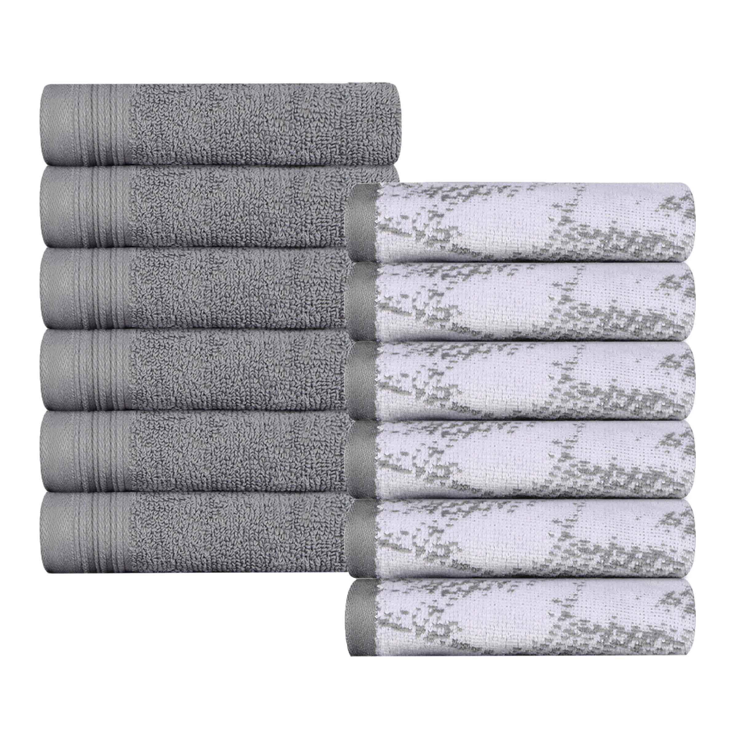 Cotton Quick-Drying Solid and Marble Face Towel Set of 12 - Blue Nile Mills