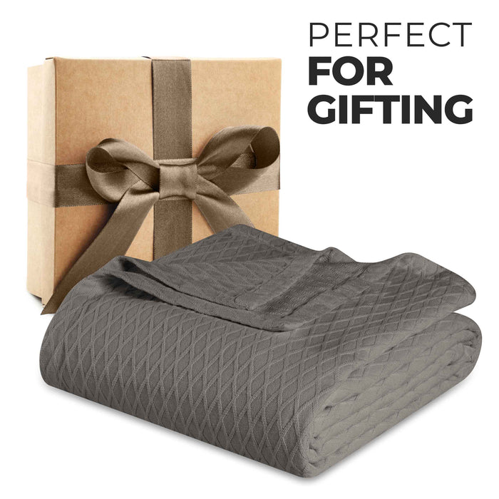 Cotton All Season Diamond Bed Blanket & Sofa Throw - Grey