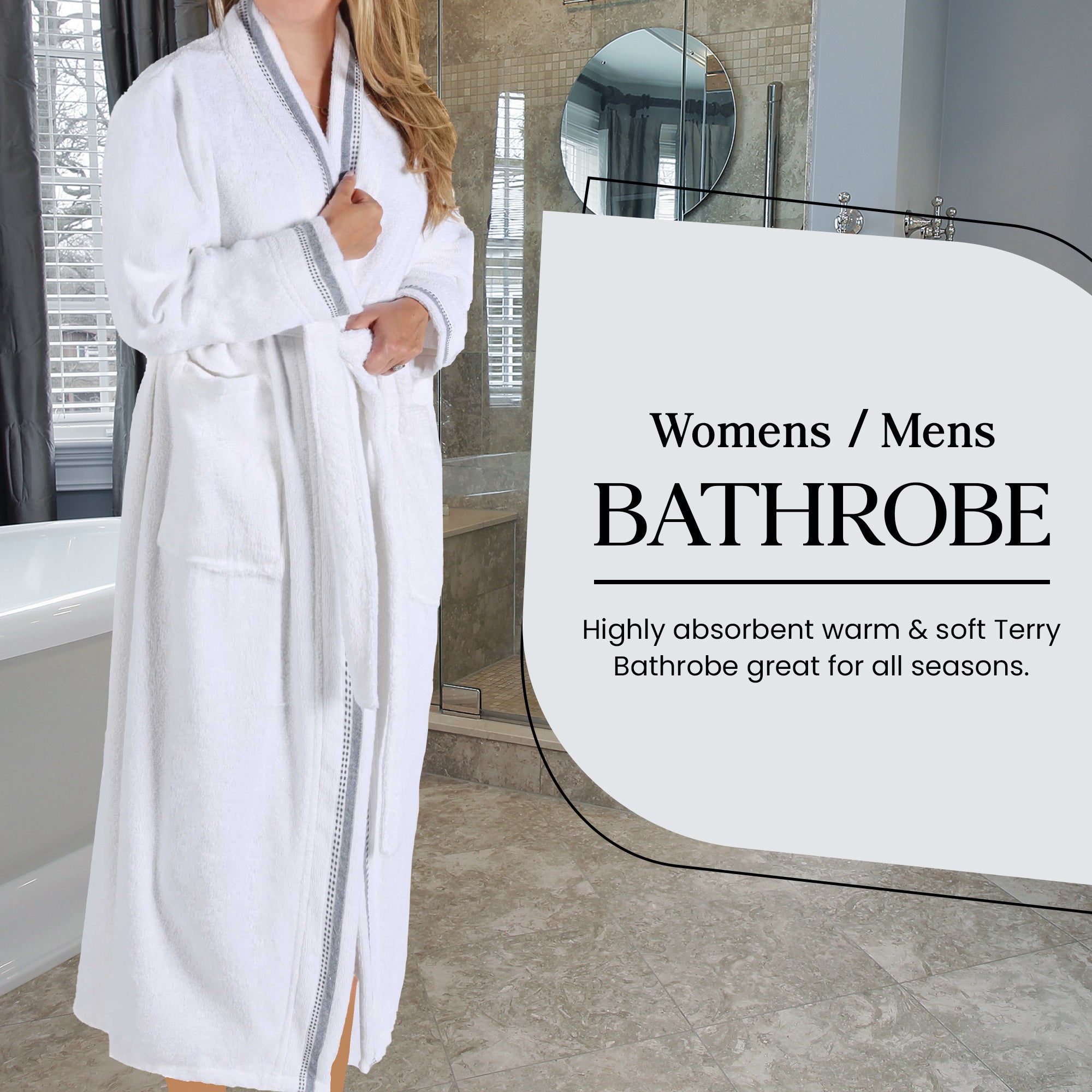 Tinsel Unisex Cotton Terry Kimono Bathrobe with Embroidery - Blue Nile Mills