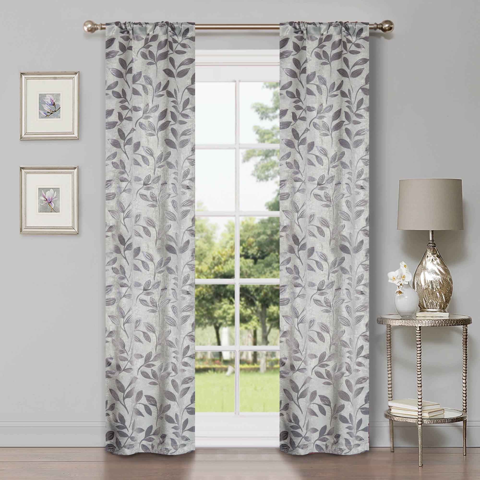 Leaves Rod Pocket Room Darkening Blackout Curtains, Set of 2 - Blue Nile Mills