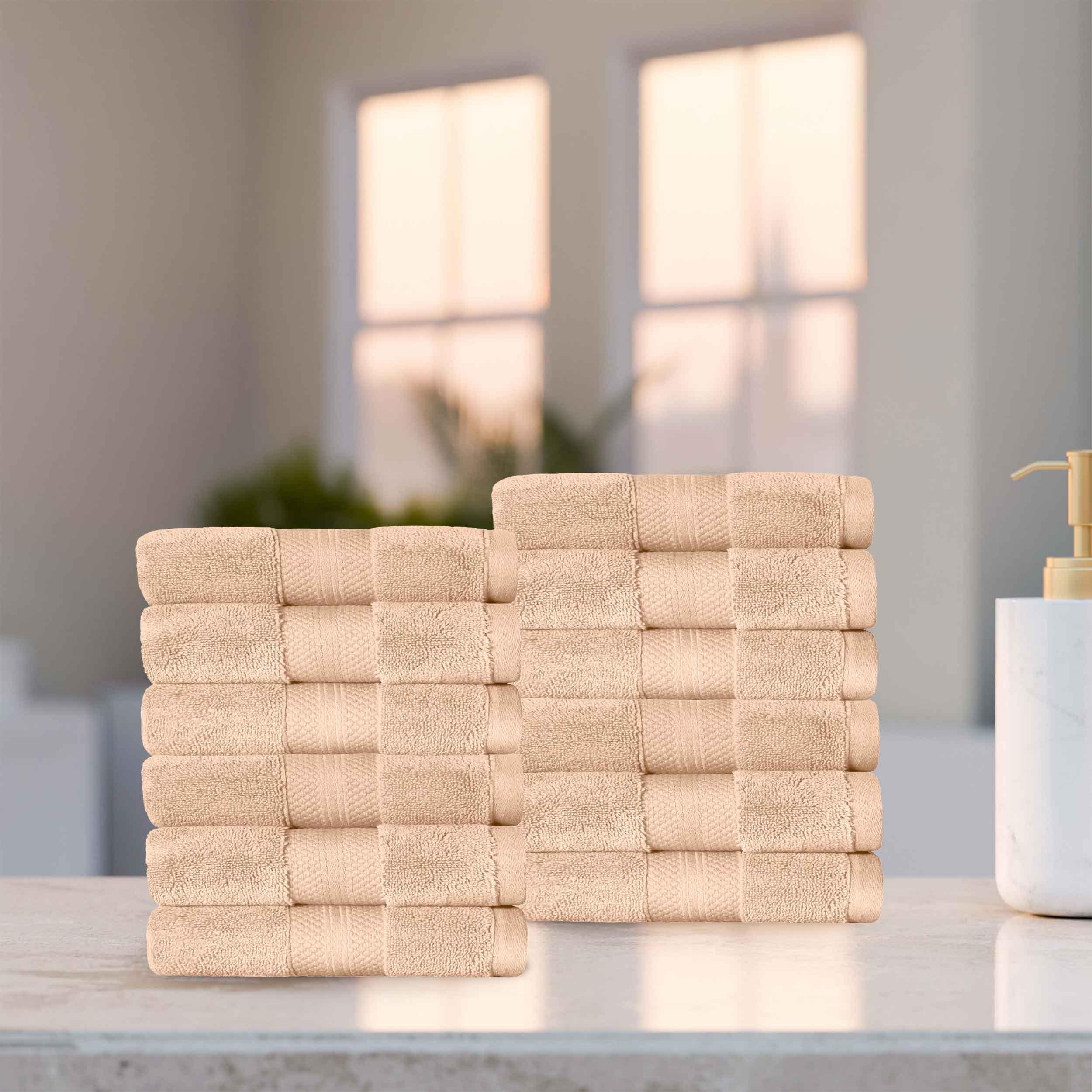 Turkish Cotton Absorbent Ultra-Plush Solid 12-Piece Face Towel Set - Blue Nile Mills