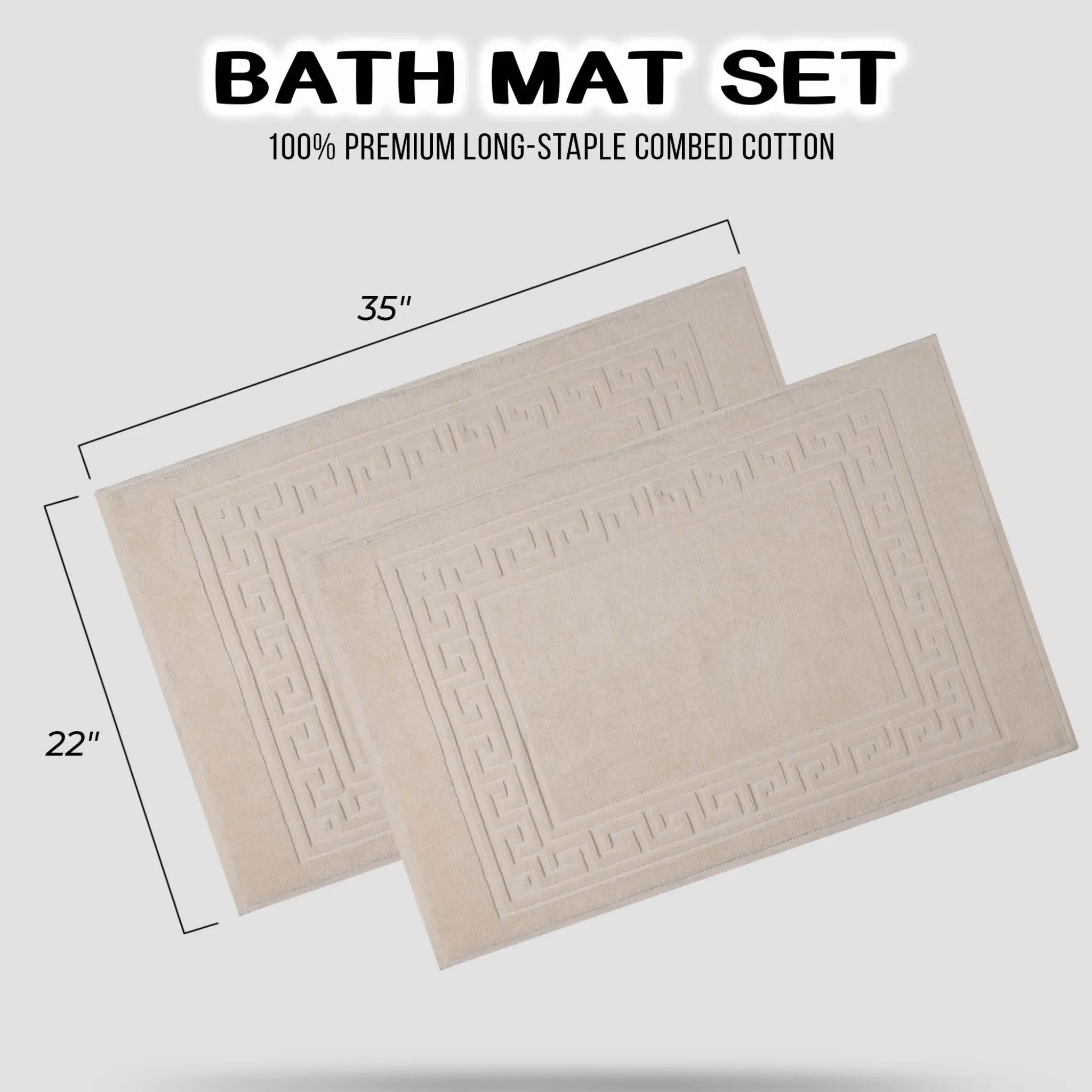 Cotton 2 Piece Greek Key Border Super Absorbent Bath Mat Set - Blue Nile Mills