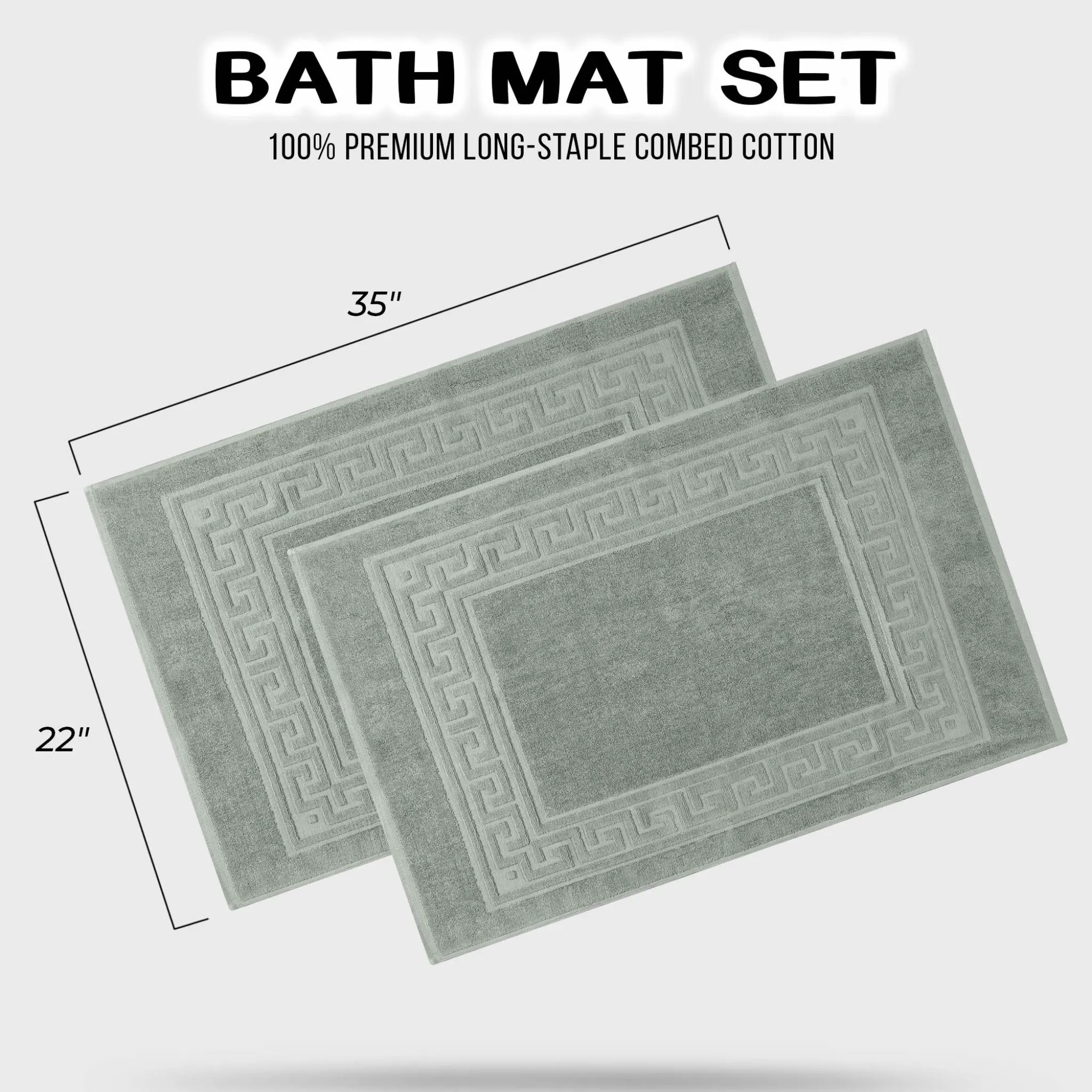 Cotton 2 Piece Greek Key Border Super Absorbent Bath Mat Set - Blue Nile Mills