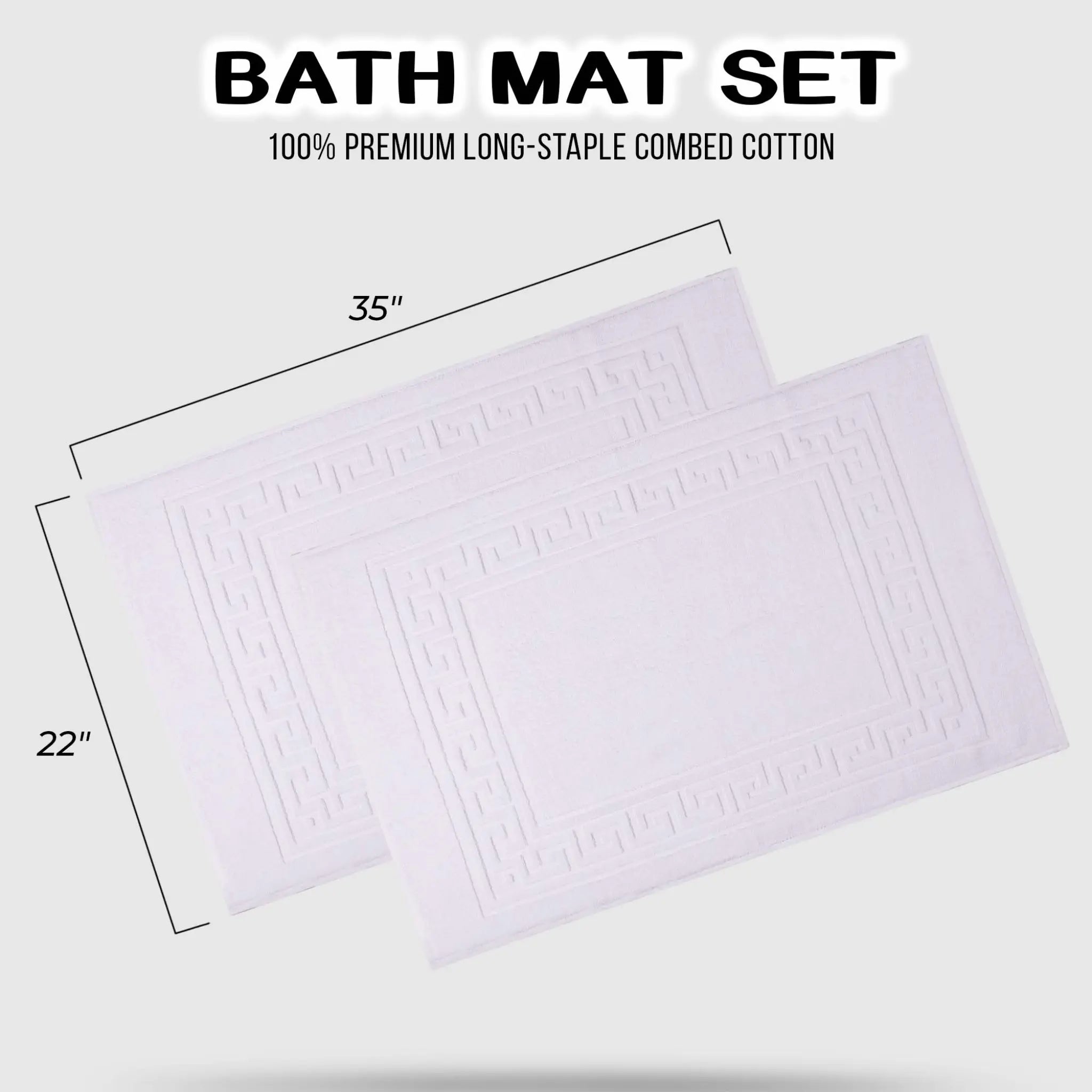 Cotton 2 Piece Greek Key Border Super Absorbent Bath Mat Set - Blue Nile Mills