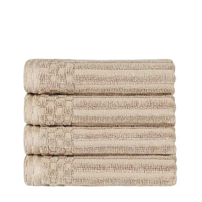 Cotton Ribbed Textured Highly Absorbent 4 Piece Hand Towel Set - Blue Nile Mills