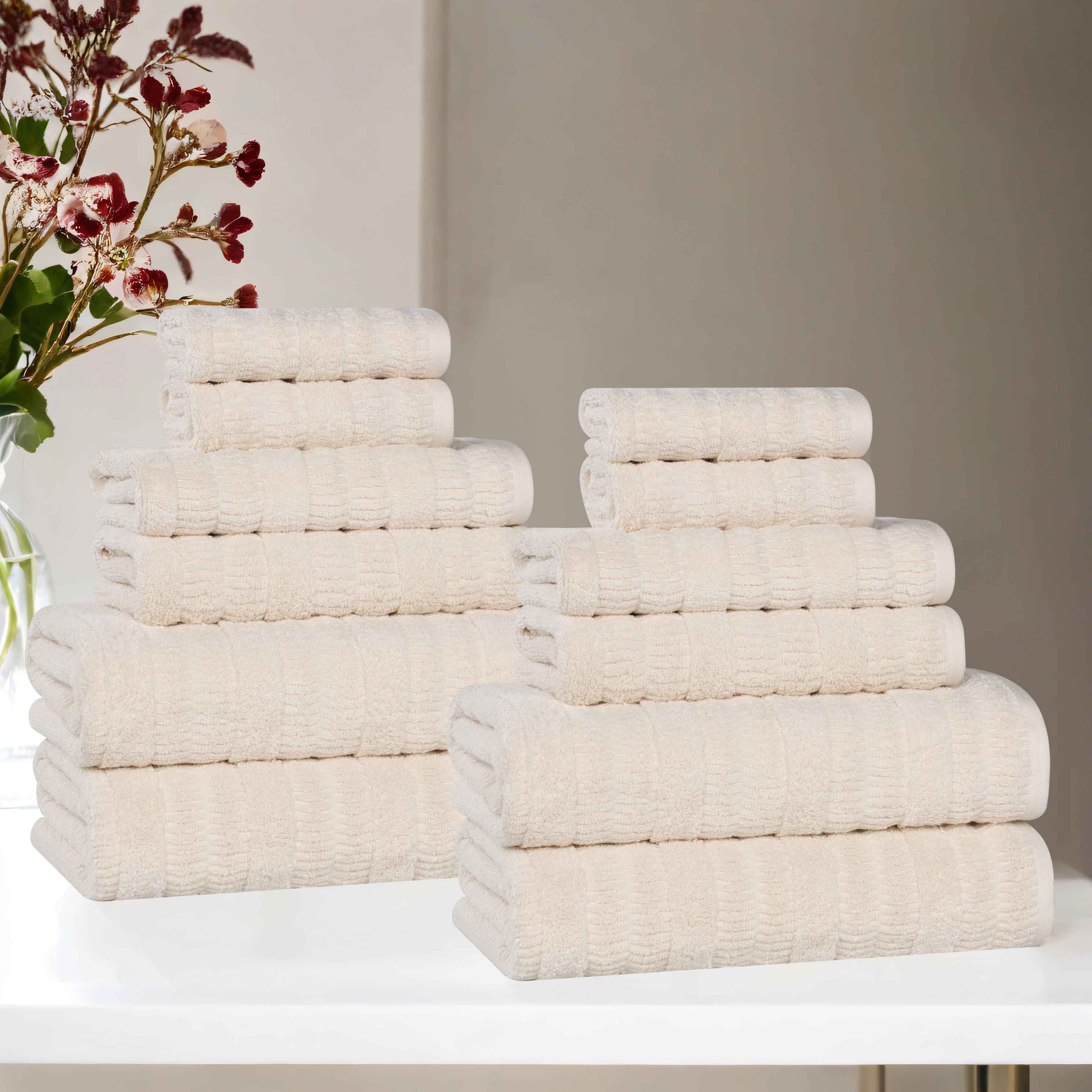 Mika Smart Twist Cotton Solid Vertical Ribbed 12 Piece Towel Set - Blue Nile Mills