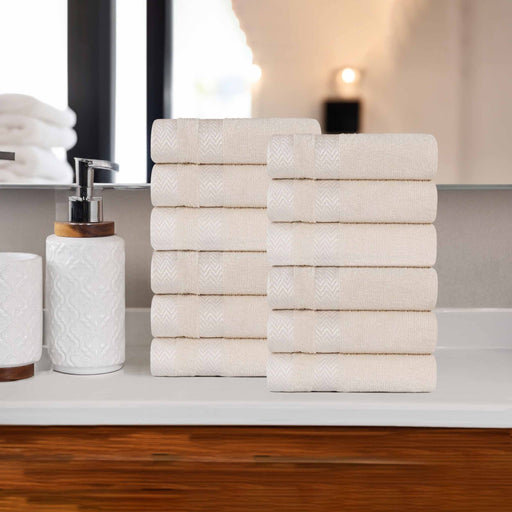 Hays Cotton Medium Weight Face Towel Washcloth Set of 12 - Ivory