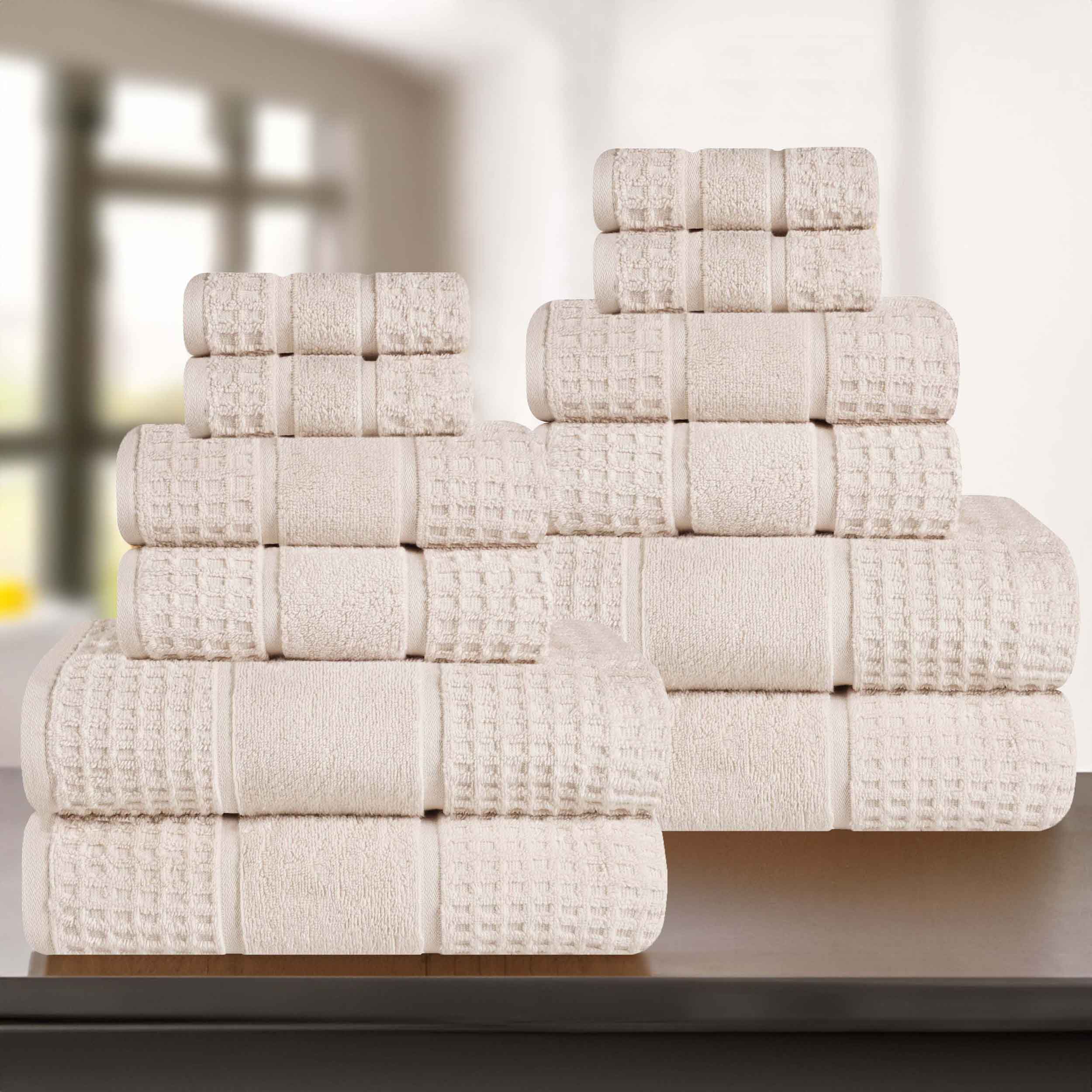Zero Twist Cotton Waffle Honeycomb Soft Absorbent 12-Piece Towel Set - Blue Nile Mills