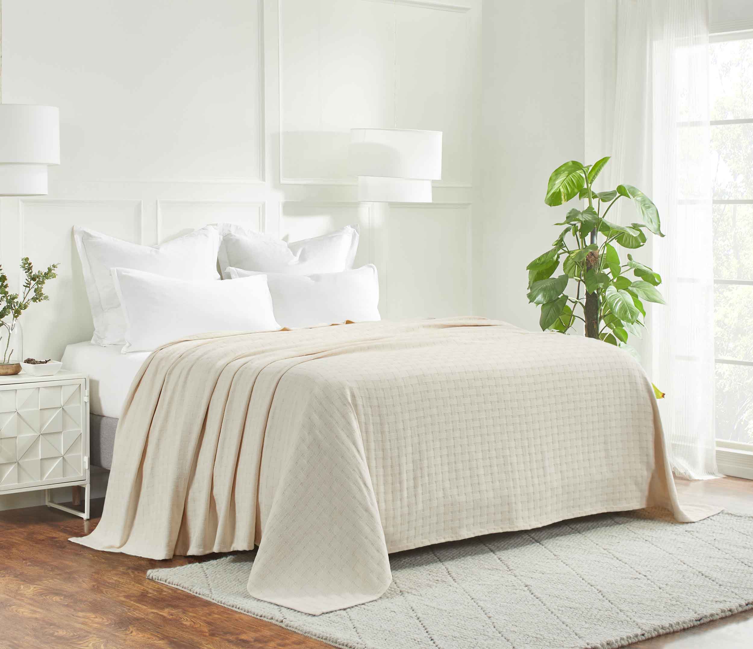Basketweave All Season Cotton Bed Blanket - Blue Nile Mills