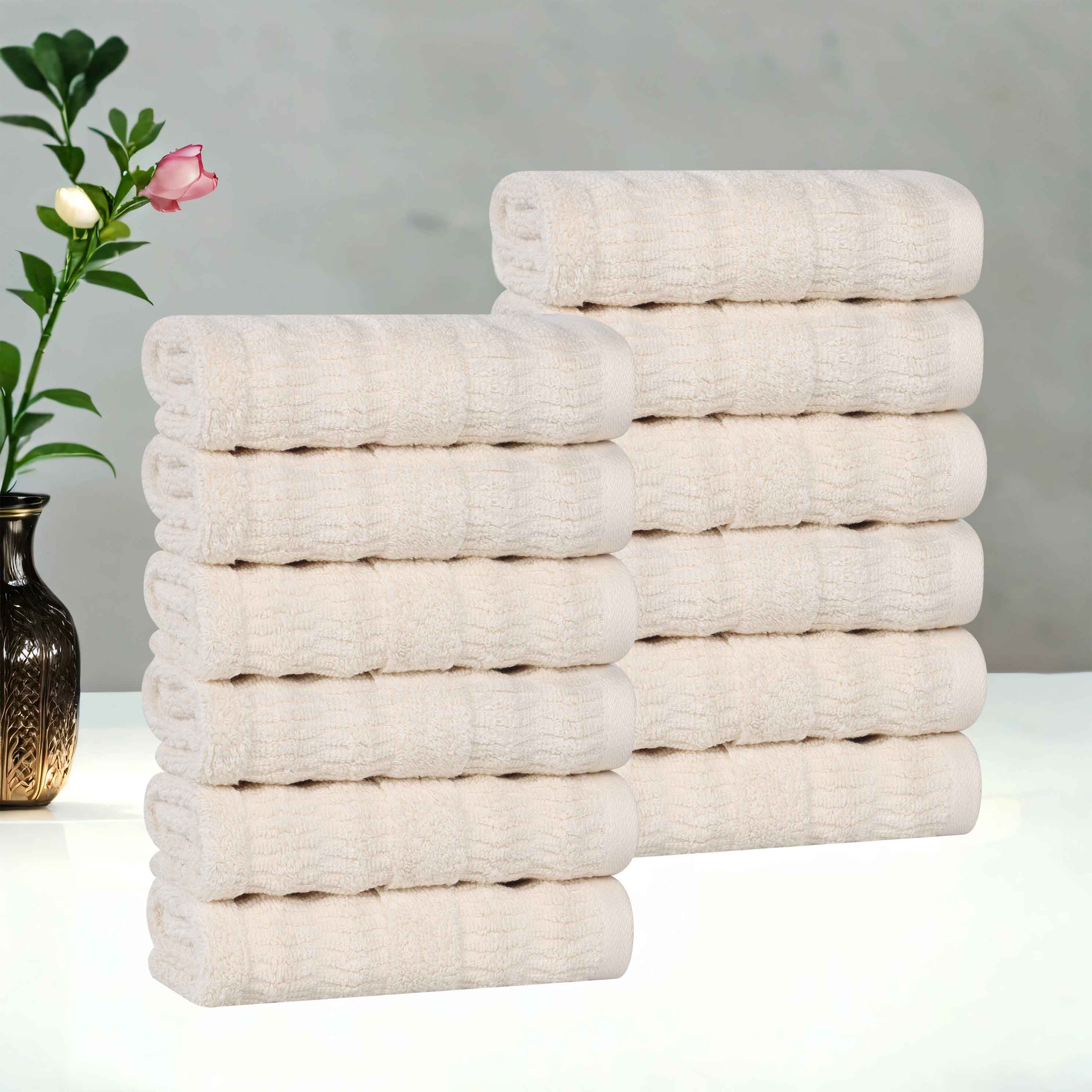 Mika Smart Twist Cotton Solid Face Towels Washcloths, Set of 12 - Blue Nile Mills